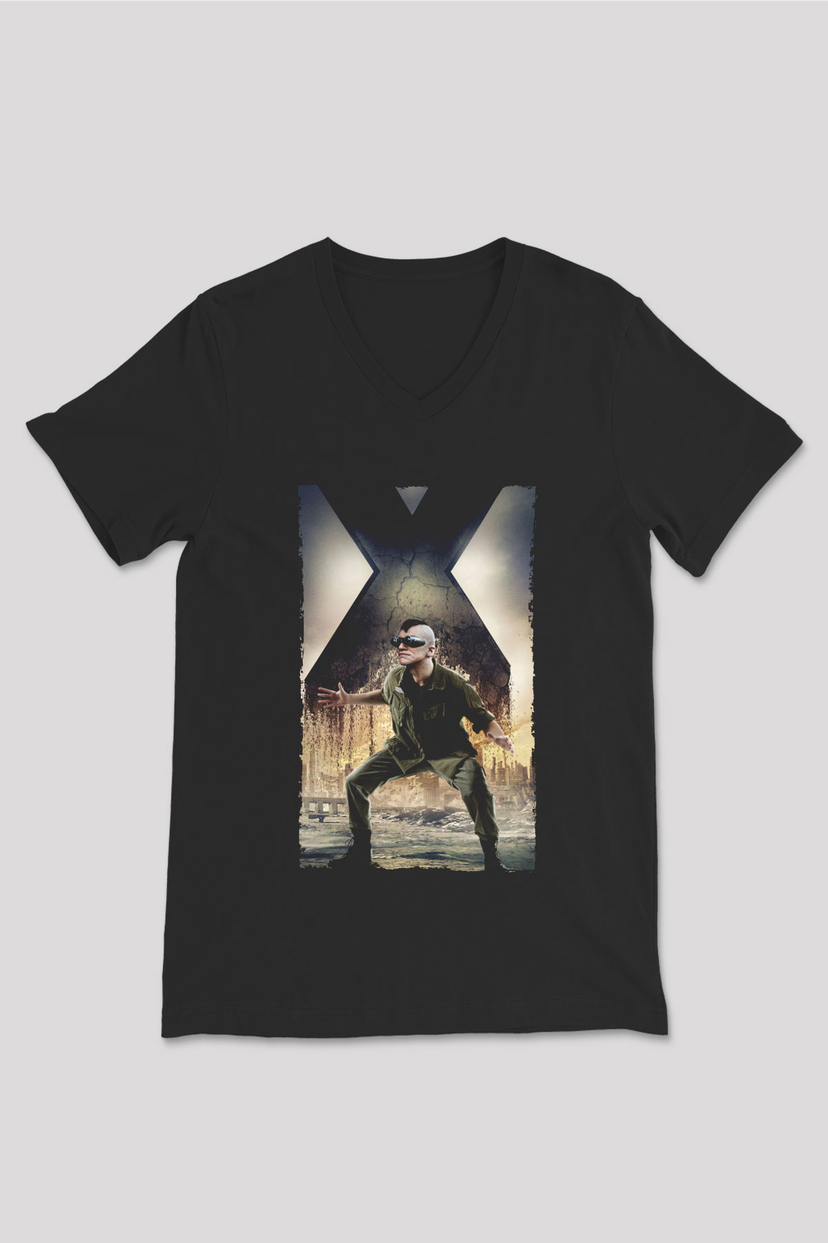 Unisex X-Men Days of Future Past Baskılı Siyah V Yaka Tişört