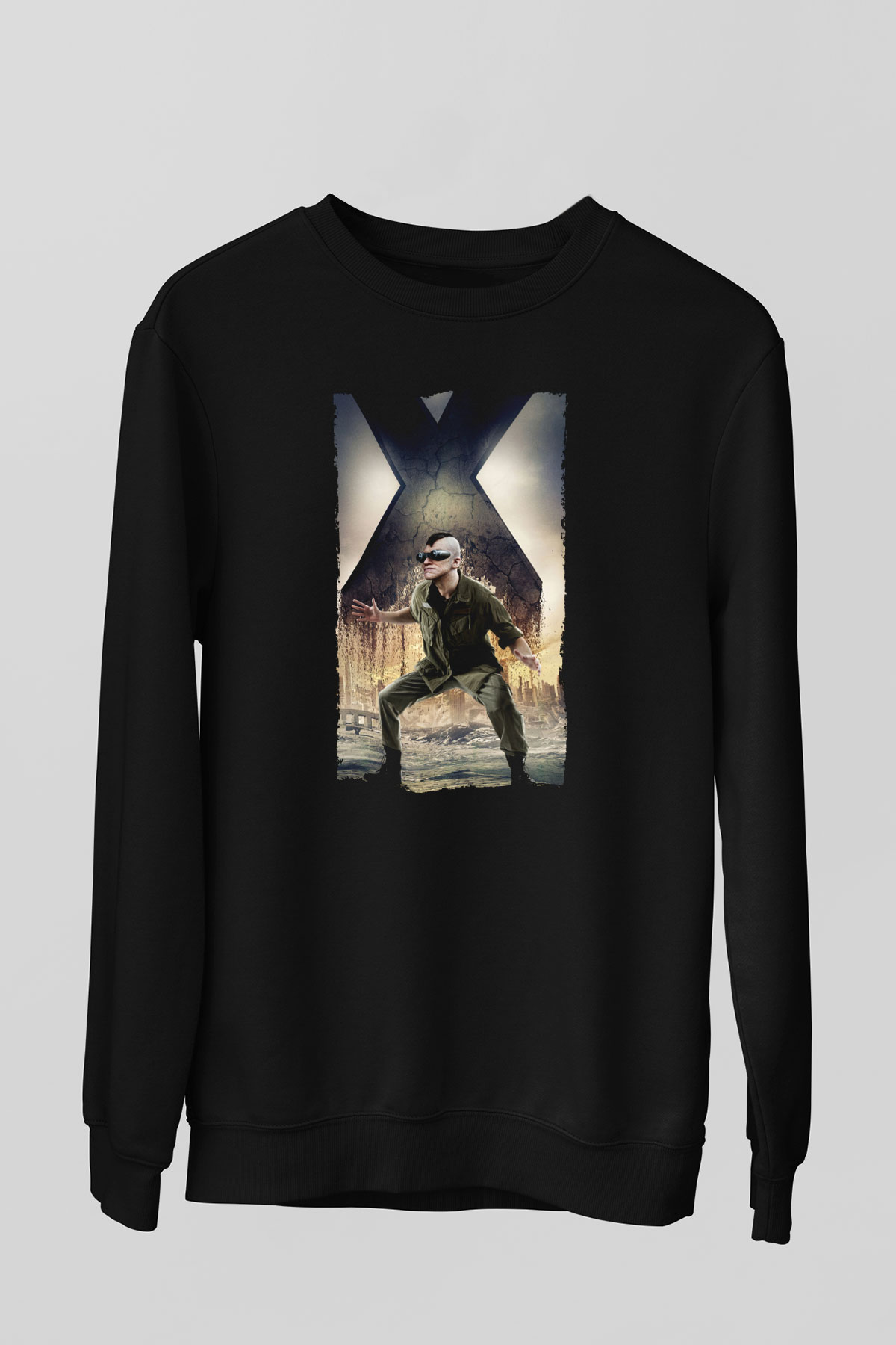 Unisex X-Men Days of Future Past Baskılı Siyah Sweatshirt