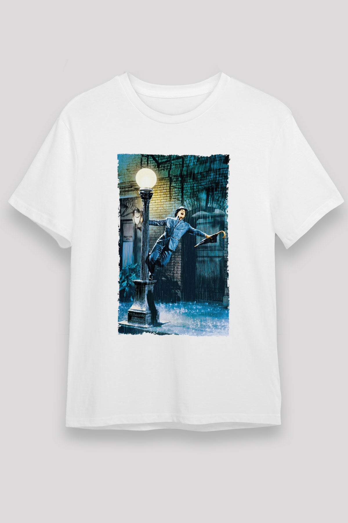 Unisex Yağmur Altında (Singin' in the Rain) Baskılı Beyaz T-shirt