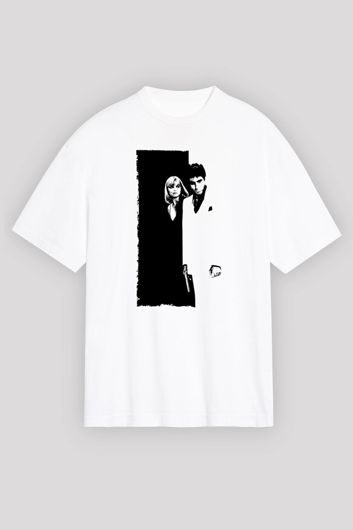 Unisex Yaralı Yüz (Scarface) Baskılı Beyaz Oversize Oversize T-shirt