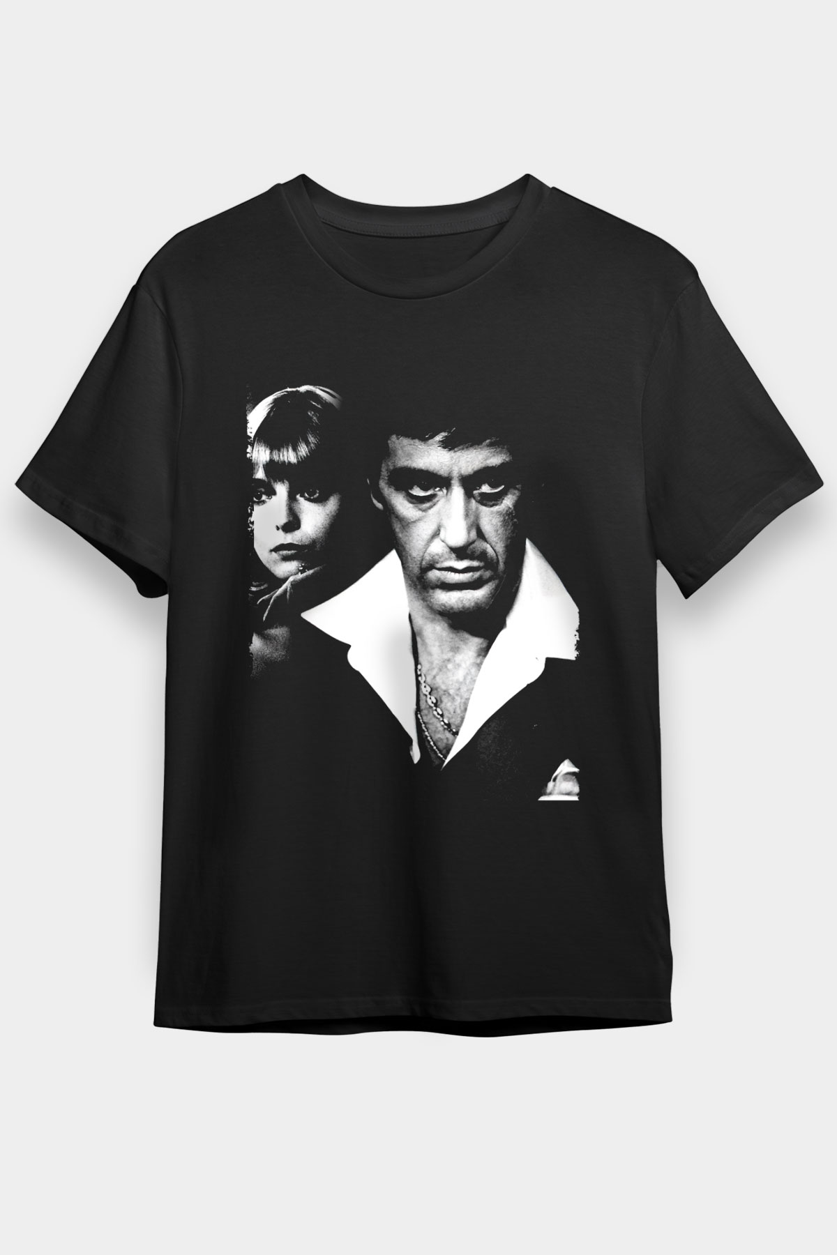 Unisex Yaralı Yüz (Scarface) Baskılı Siyah Tişört