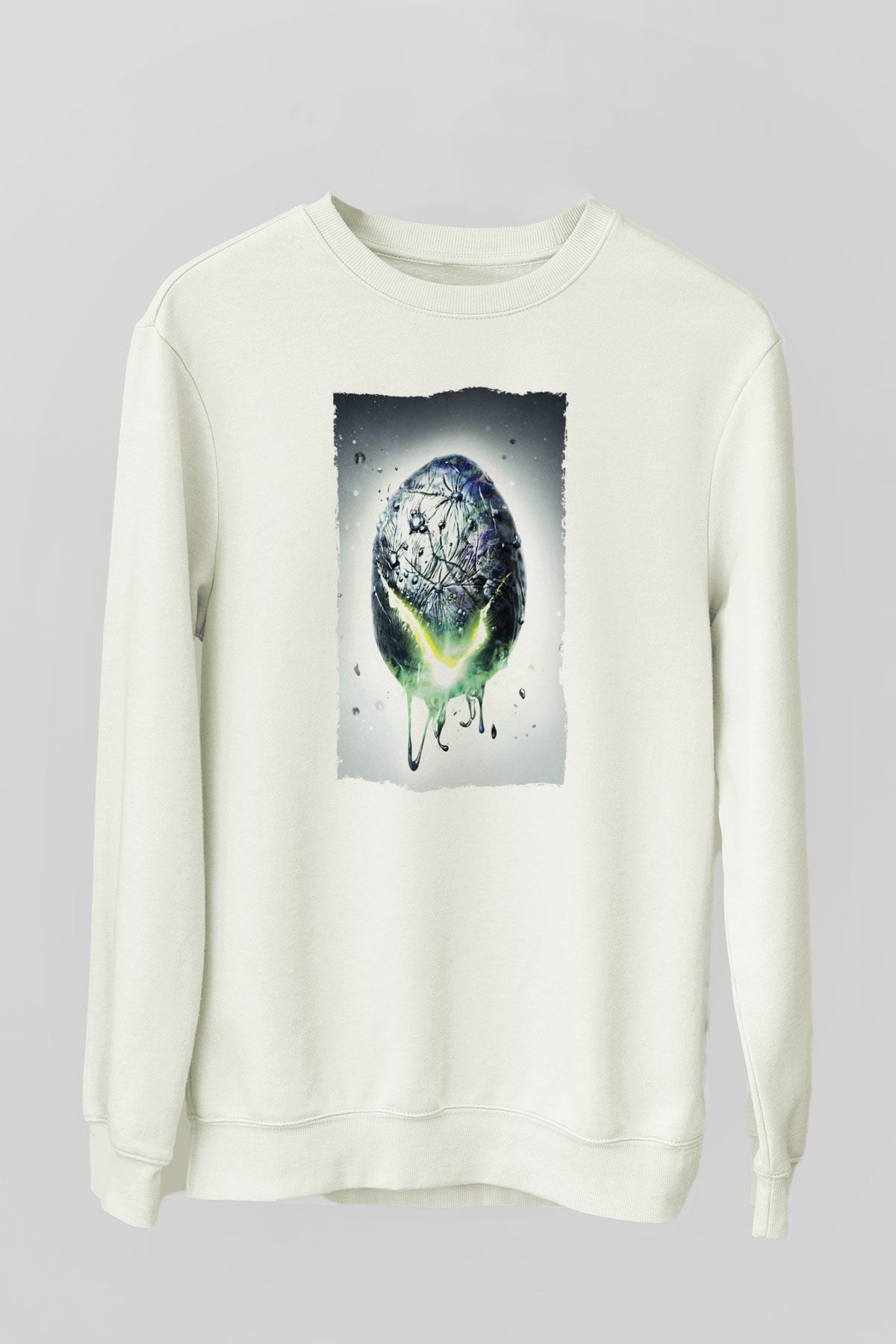 Unisex Yaratık - Alien Baskılı Beyaz Sweatshirt