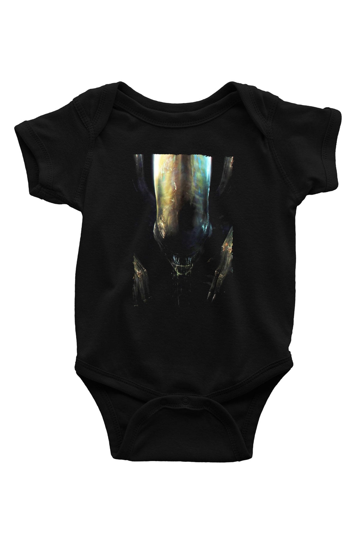 Unisex Yaratık (Alien) Baskılı Siyah Bebek Body - Zıbın