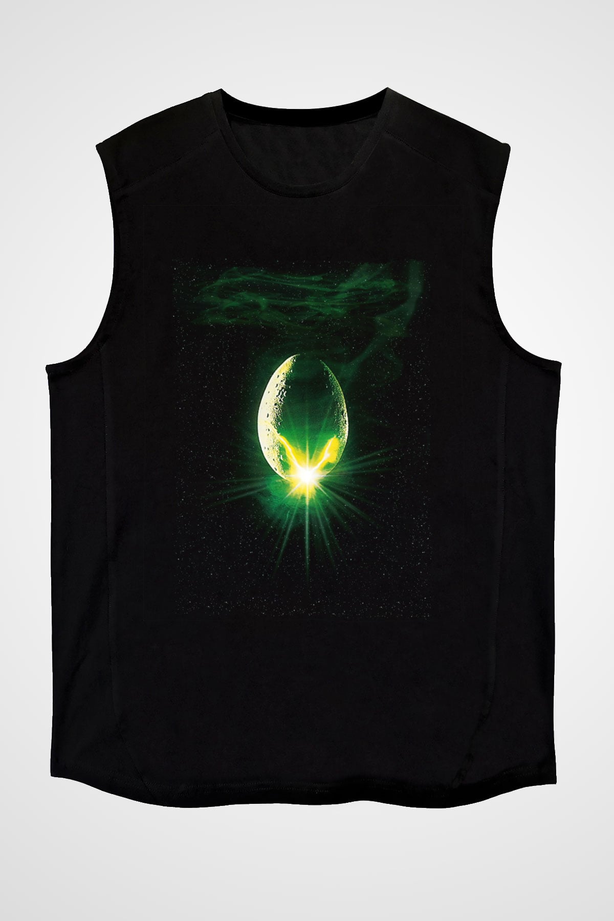 Unisex Yaratık (Alien) Baskılı Siyah Kolsuz Tişört