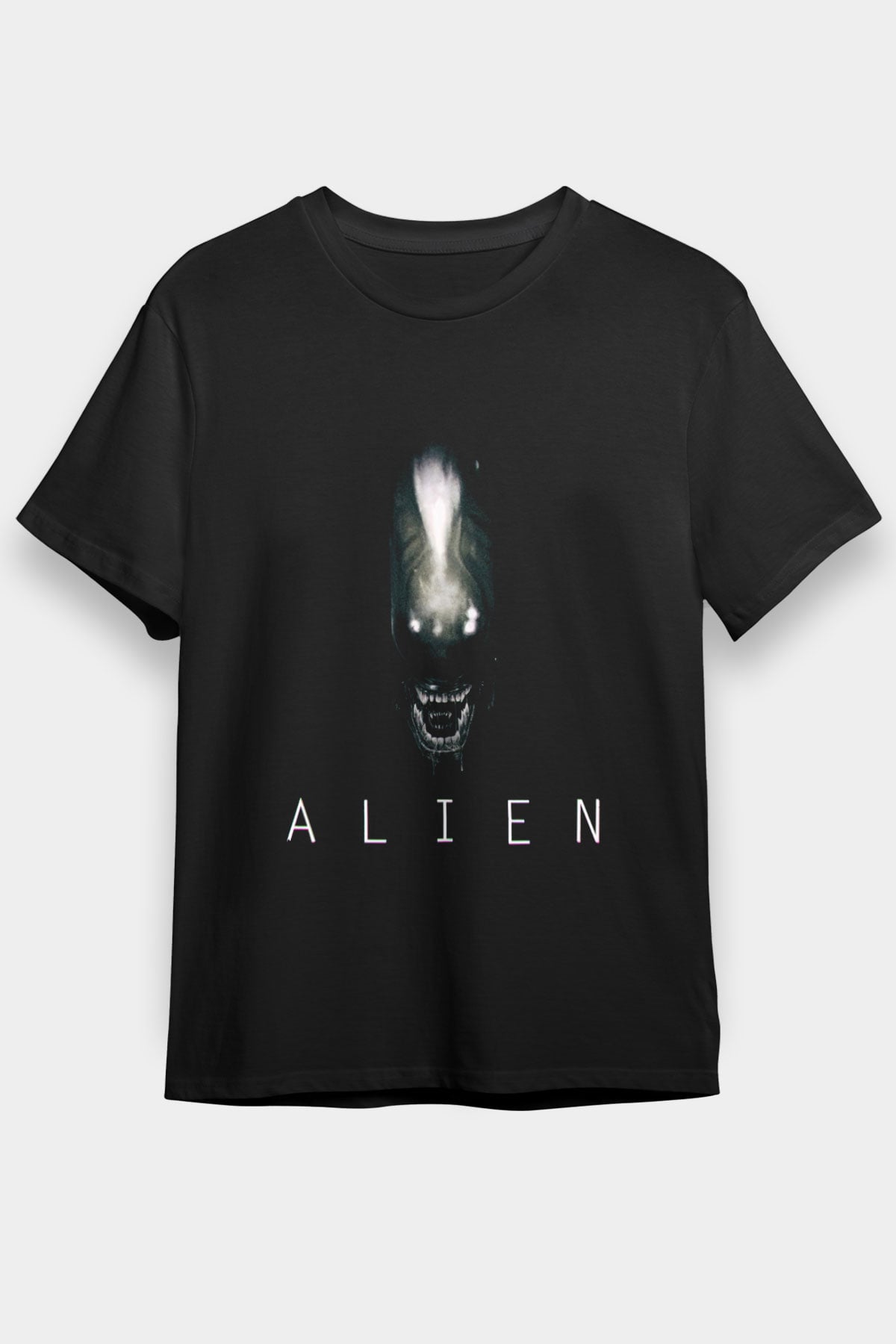 Unisex Yaratık (Alien) Baskılı Siyah T-shirt