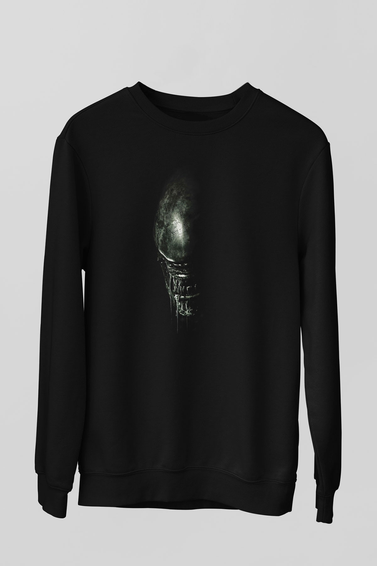 Unisex Yaratık (Alien) Baskılı Siyah Unisex Sweatshirt