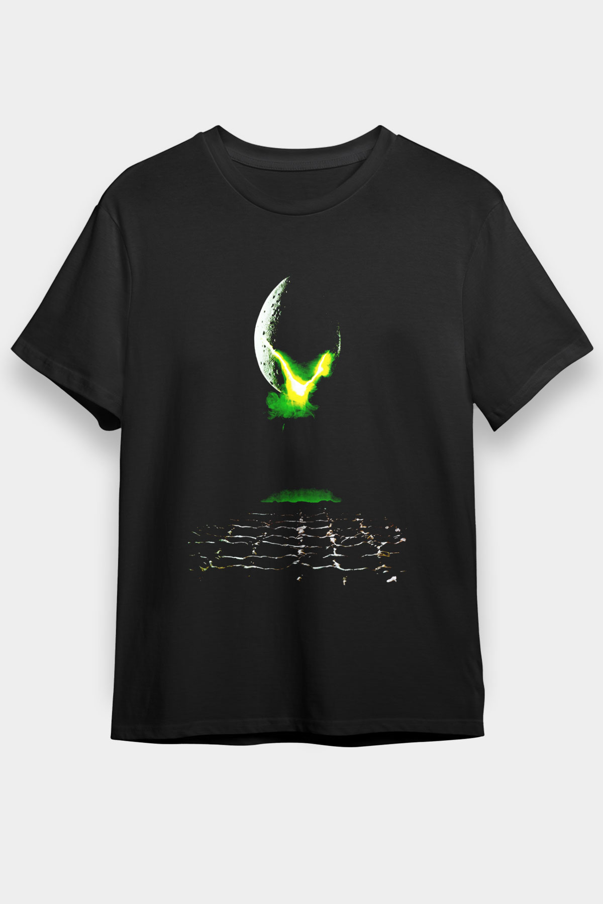 Unisex Yaratık (Alien) Baskılı Siyah Unisex T-shirt