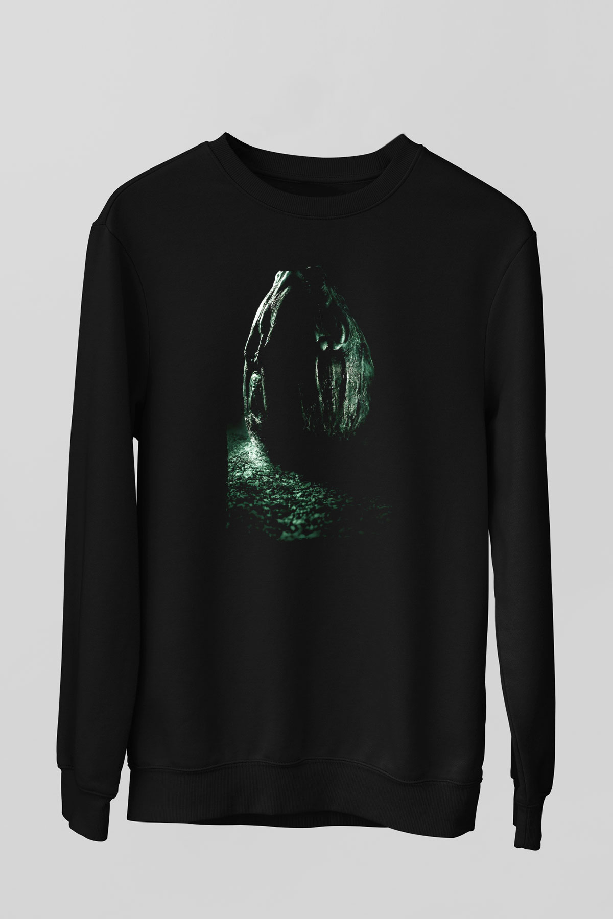 Unisex Yaratık (Alien) Baskılı Siyah Unisex Sweatshirt