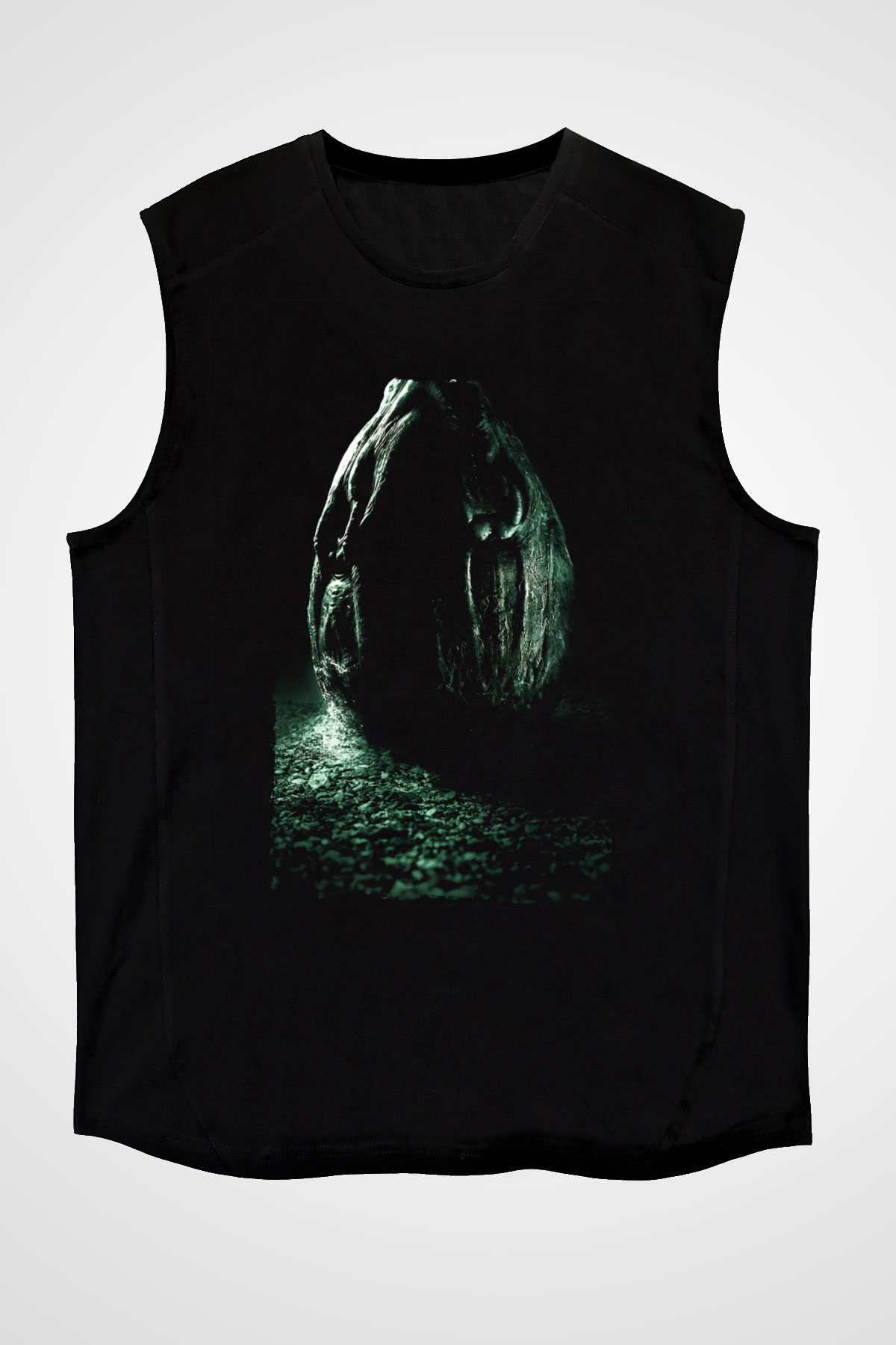 Unisex Yaratık (Alien) Baskılı Siyah Unisex Kolsuz Tshirt