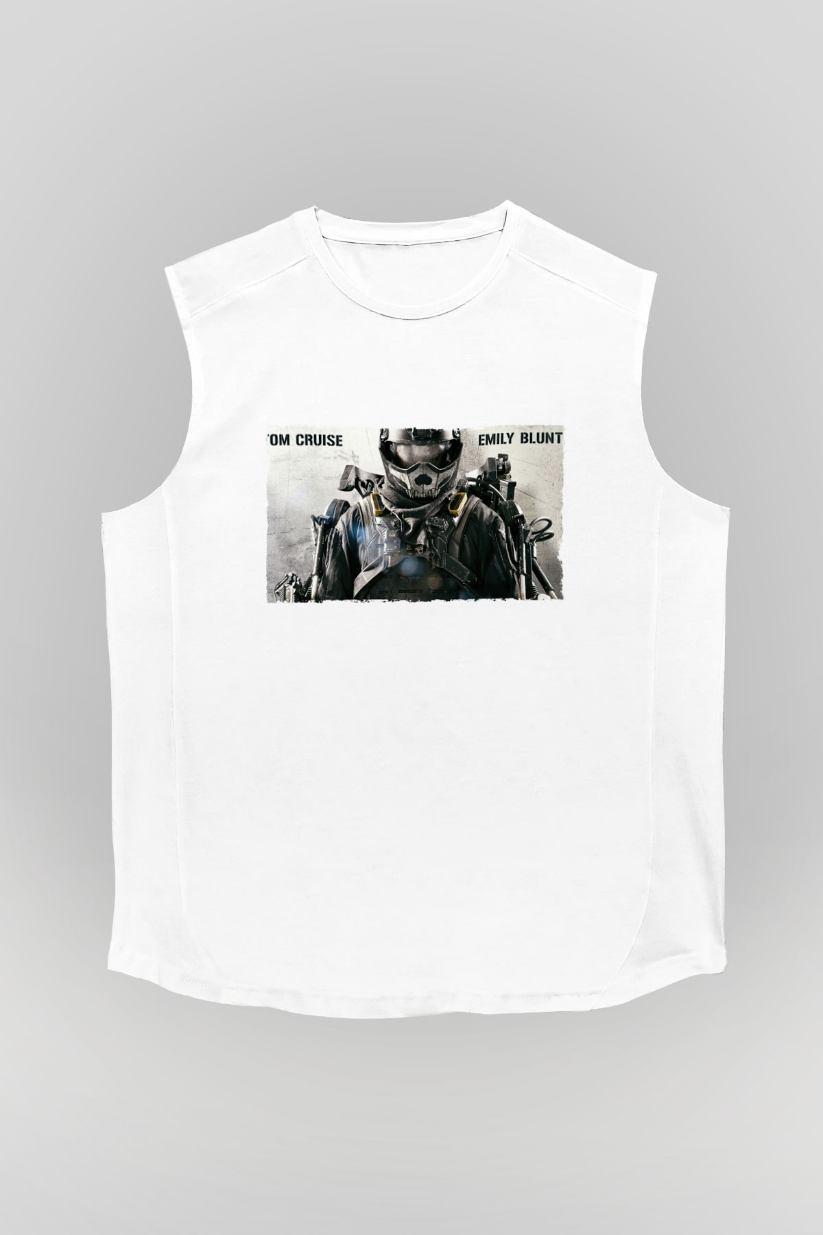 Unisex Yarının Sınırında (Edge of Tomorrow) Baskılı Beyaz Kolsuz Tshirt