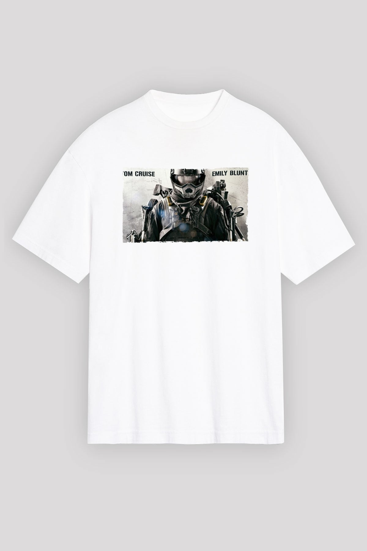Unisex Yarının Sınırında (Edge of Tomorrow) Baskılı Beyaz Oversize Oversize T-shirt