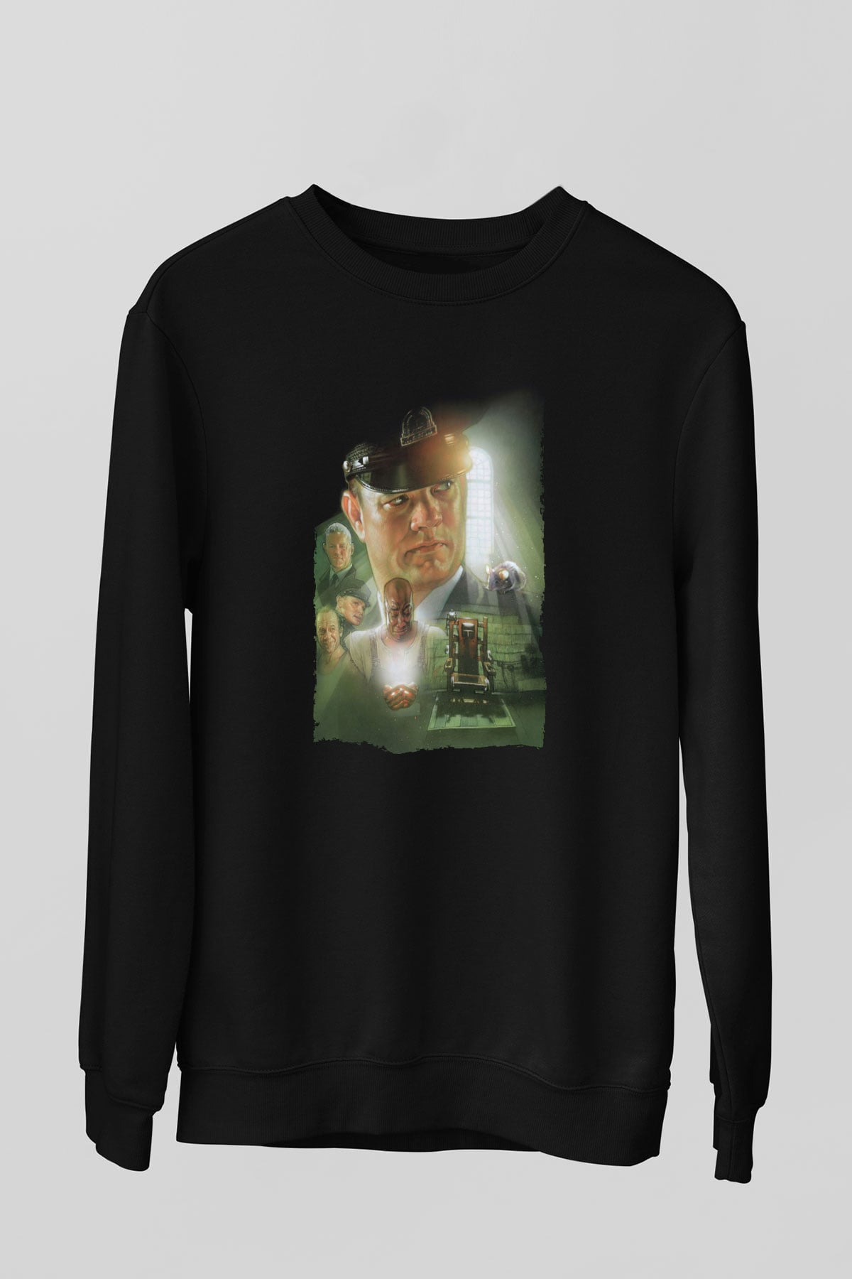Unisex Yeşil Yol (The Green Mile) Baskılı Siyah Sweatshirt