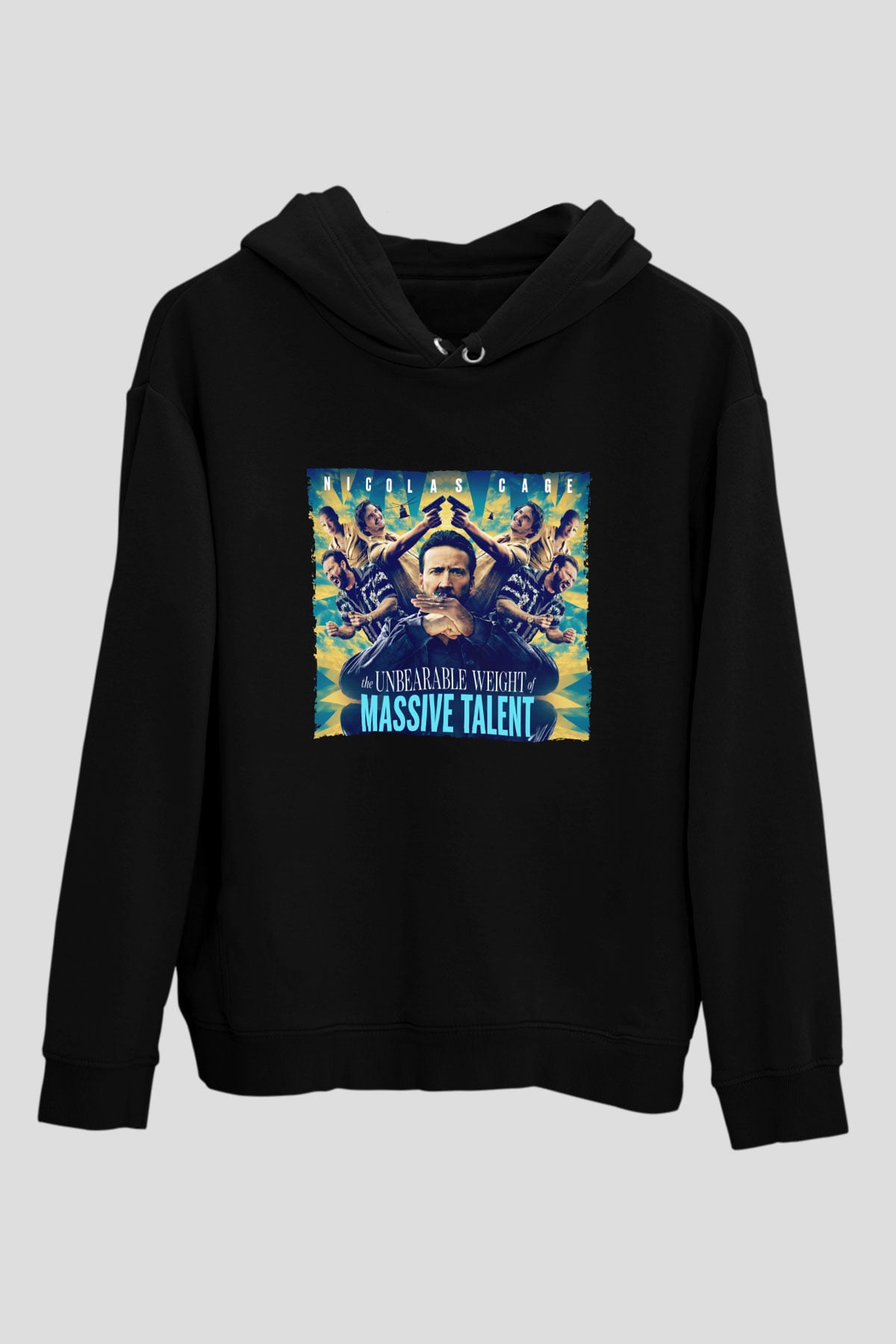 Unisex Yetenekli Bay Cage (The Unbearable Weight of Massive Talent) Baskılı Siyah Kapüşonlu Sweatshirt