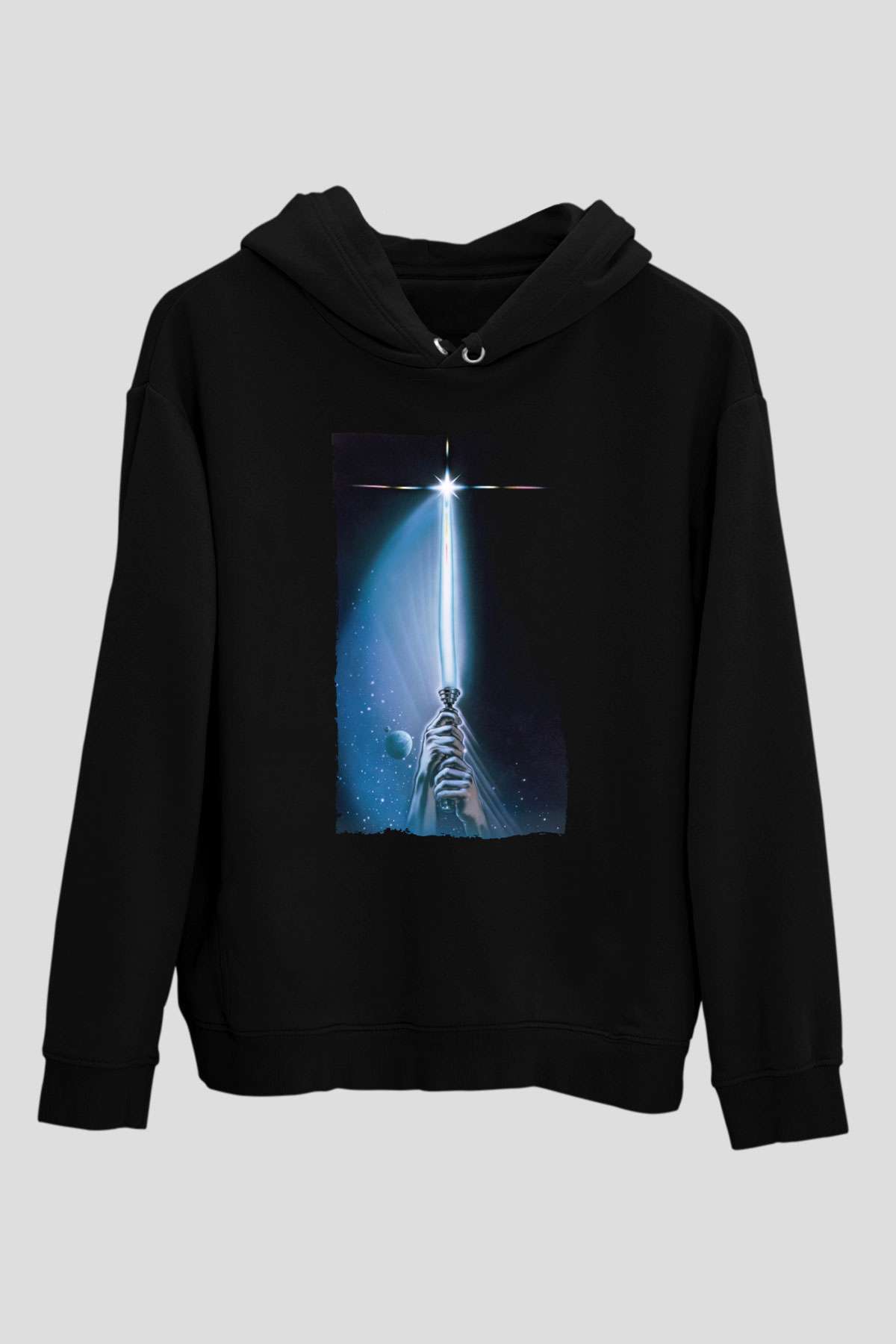 Unisex Yıldız Savaşları Bölüm VI - Jedi'ın Dönüşü (Return of the Jedi) Baskılı Siyah Kapüşonlu Sweatshirt