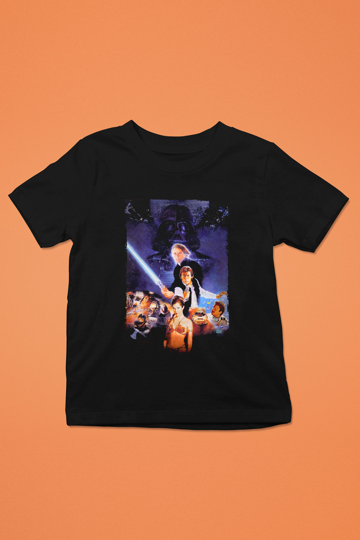Unisex Yıldız Savaşları Bölüm VI - Jedi'ın Dönüşü (Return of the Jedi) Baskılı Siyah Çocuk Tişört