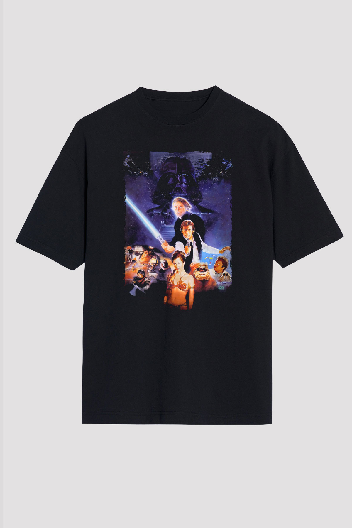 Unisex Yıldız Savaşları Bölüm VI - Jedi'ın Dönüşü (Return of the Jedi) Baskılı Siyah Oversize Tişört