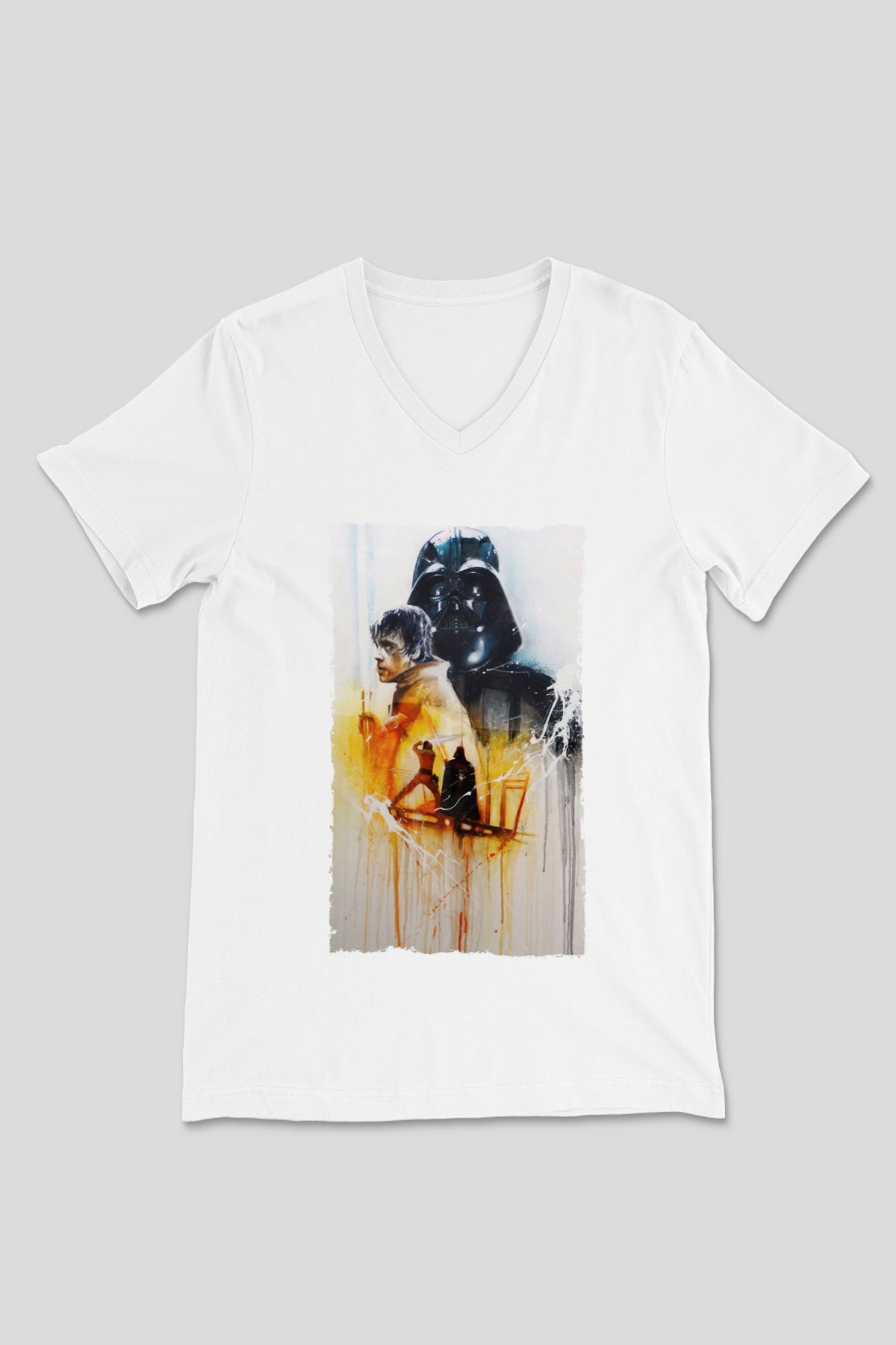 Unisex Yıldız Savaşları (Return of the Jedi) Baskılı Beyaz V Yaka Tişört