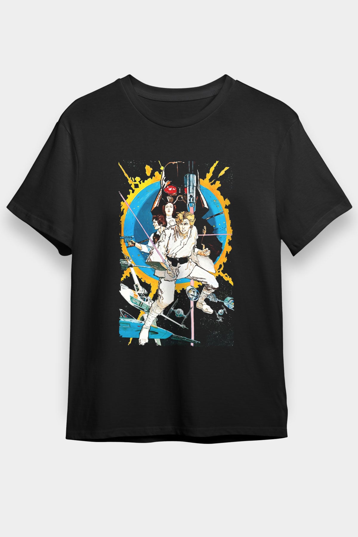 Unisex Yıldız Savaşları (Star Wars) Baskılı Siyah T-Shirt