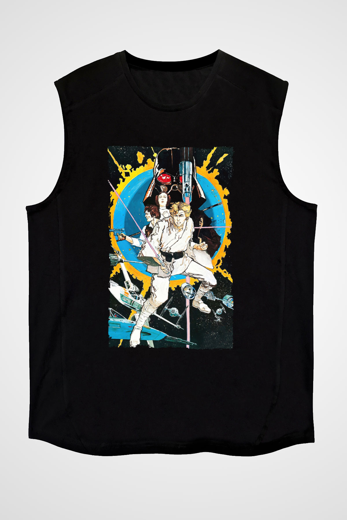 Unisex Yıldız Savaşları (Star Wars) Baskılı Siyah Kolsuz T-shirt