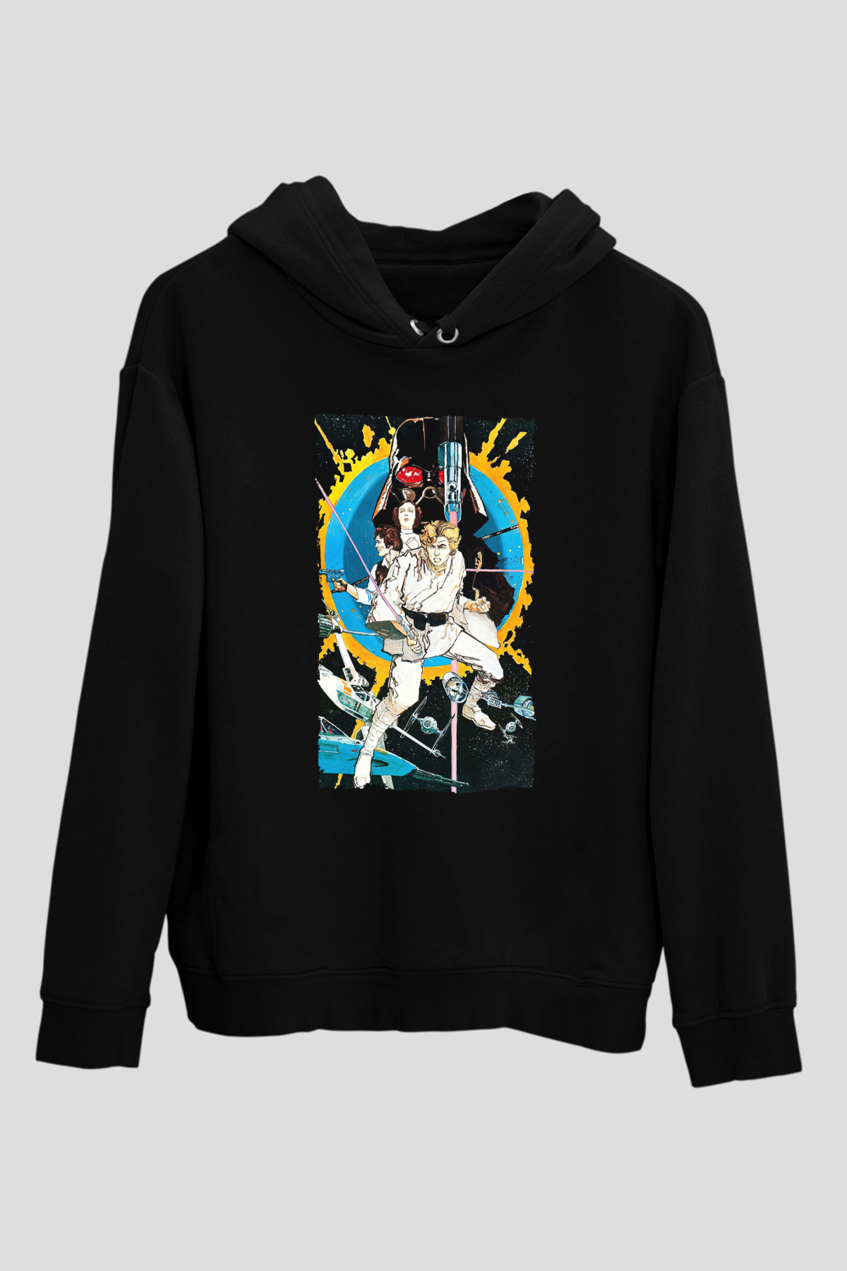 Unisex Yıldız Savaşları (Star Wars) Baskılı Siyah Kapüşonlu Sweatshirt