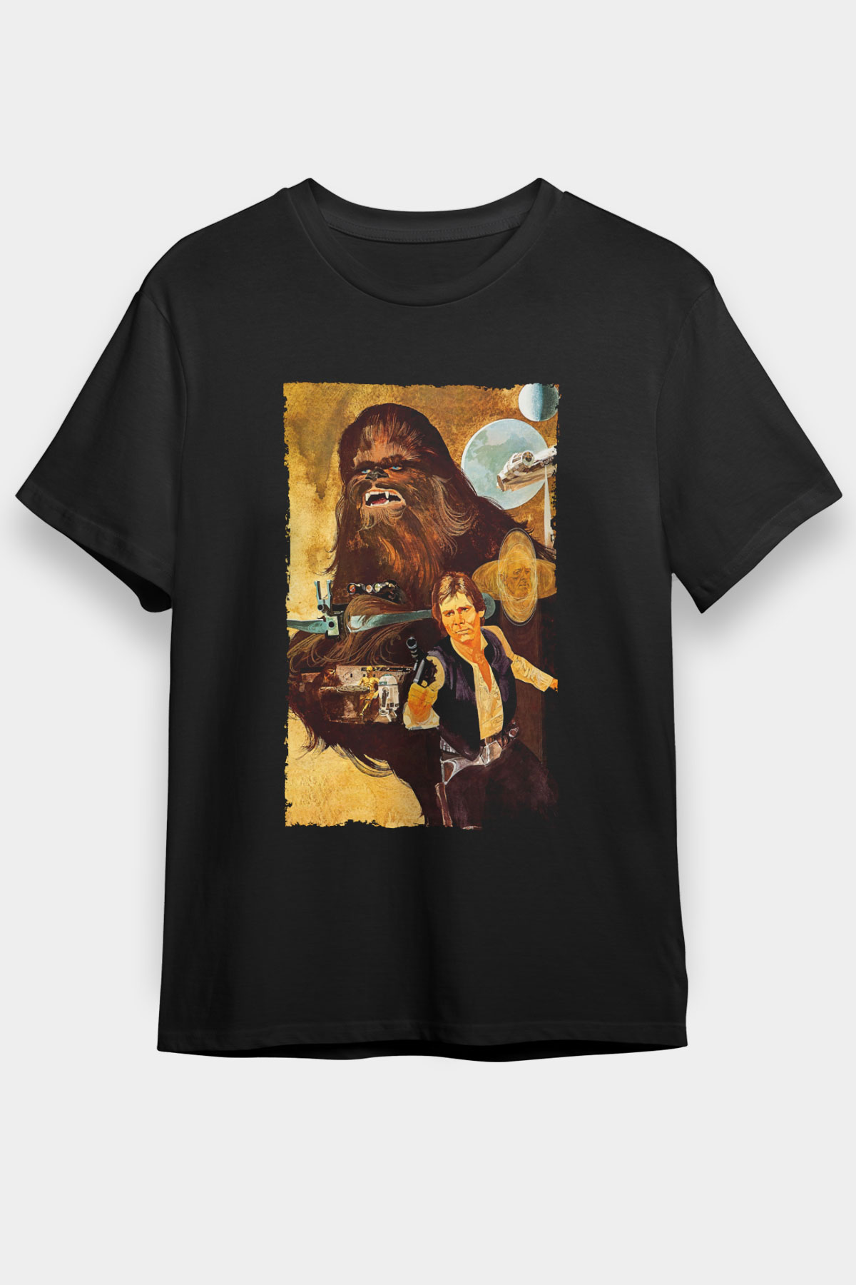 Unisex Yıldız Savaşları (Star Wars) Baskılı Siyah Tişört