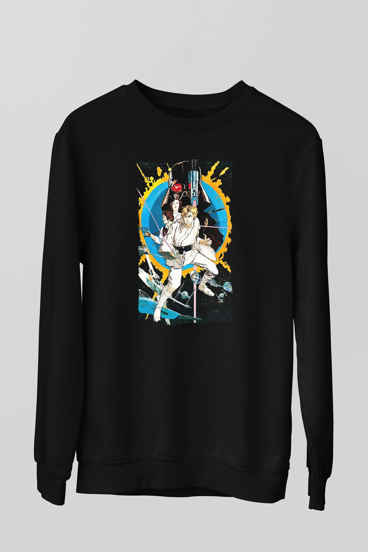 Unisex Yıldız Savaşları (Star Wars) Baskılı Siyah Sweatshirt