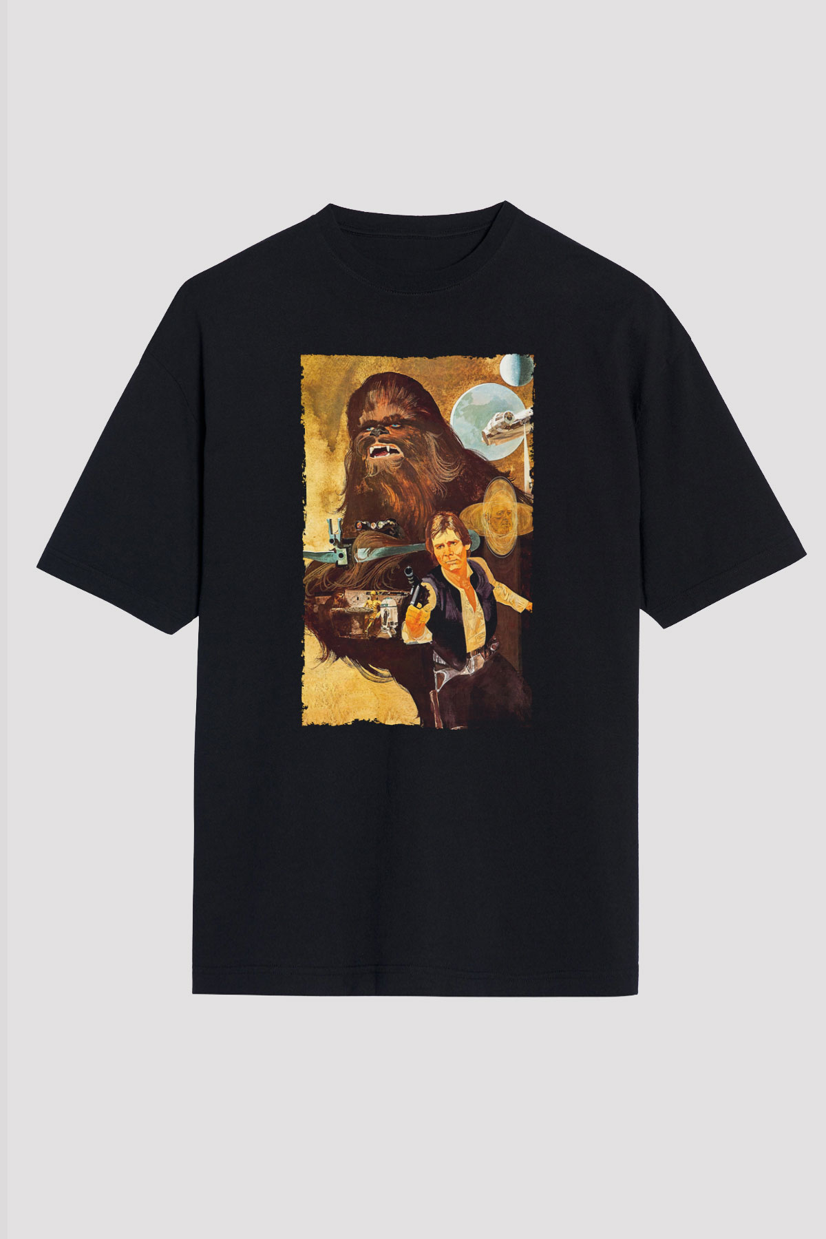 Unisex Yıldız Savaşları (Star Wars) Baskılı Siyah Oversize Tişört