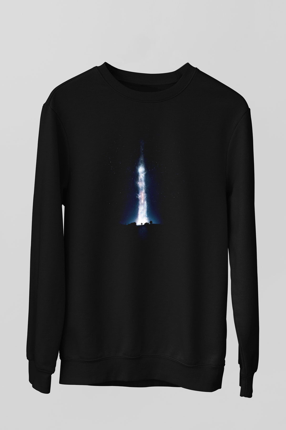 Unisex Yıldızlararası (Interstellar) Baskılı Siyah Sweatshirt