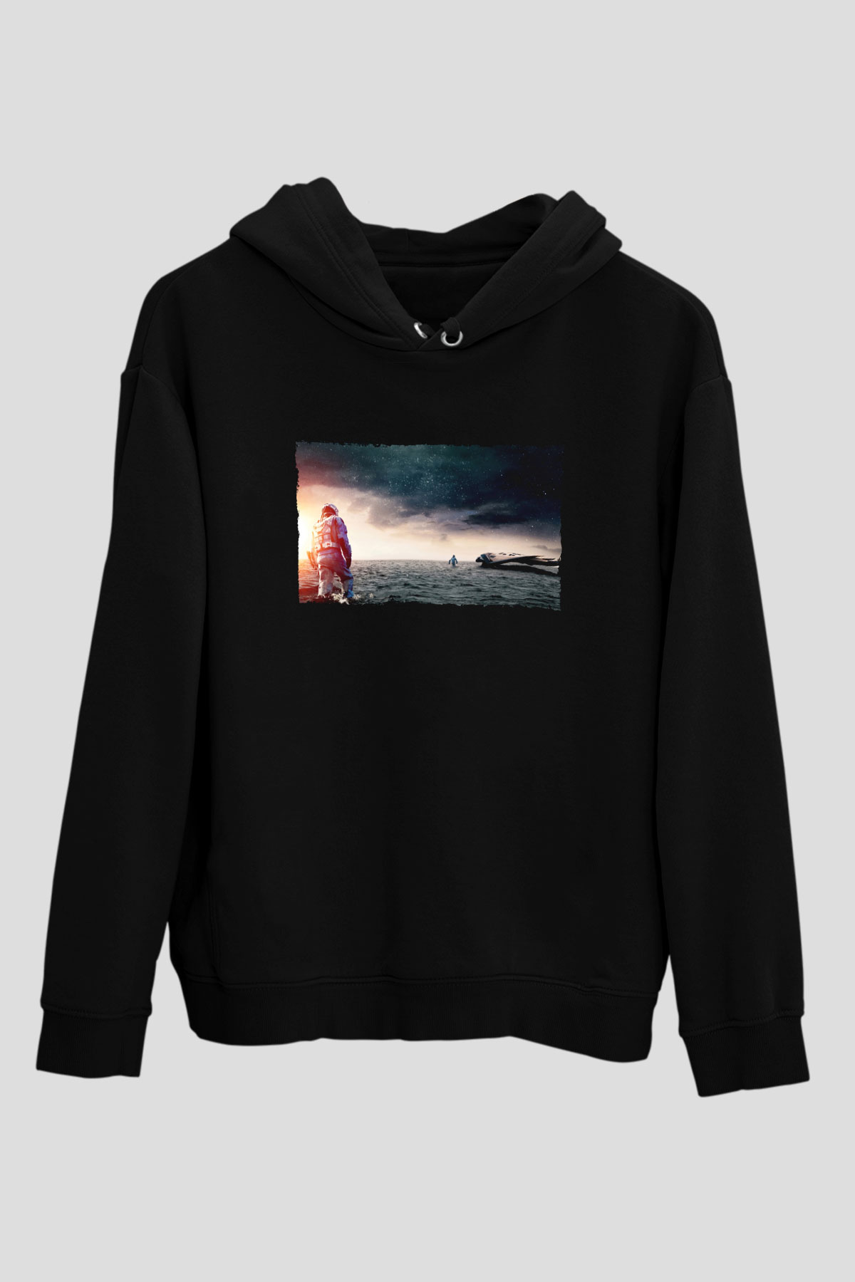 Unisex Yıldızlararası (Interstellar) Baskılı Siyah Unisex Kapüşonlu Sweatshirt