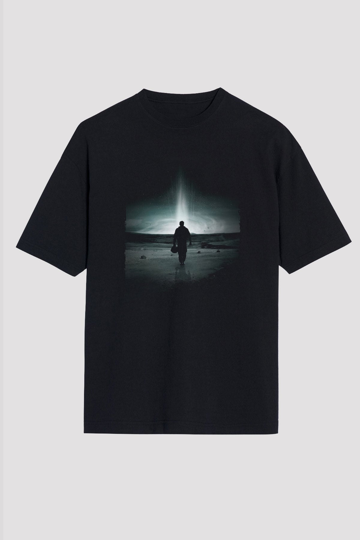 Unisex Yıldızlararası (Interstellar) Baskılı Siyah Unisex Oversize Tişört