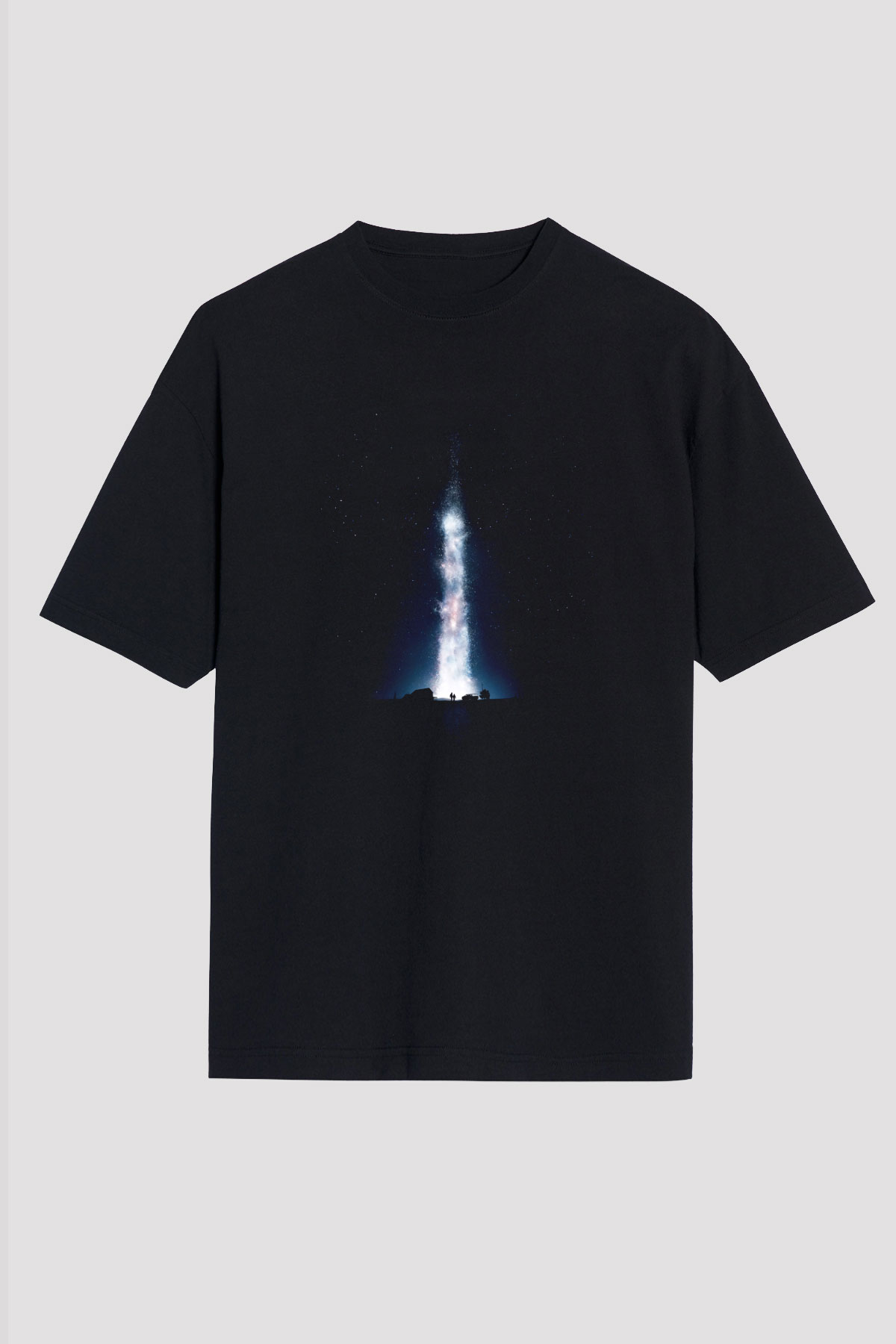 Unisex Yıldızlararası (Interstellar) Baskılı Siyah Oversize Tshirt