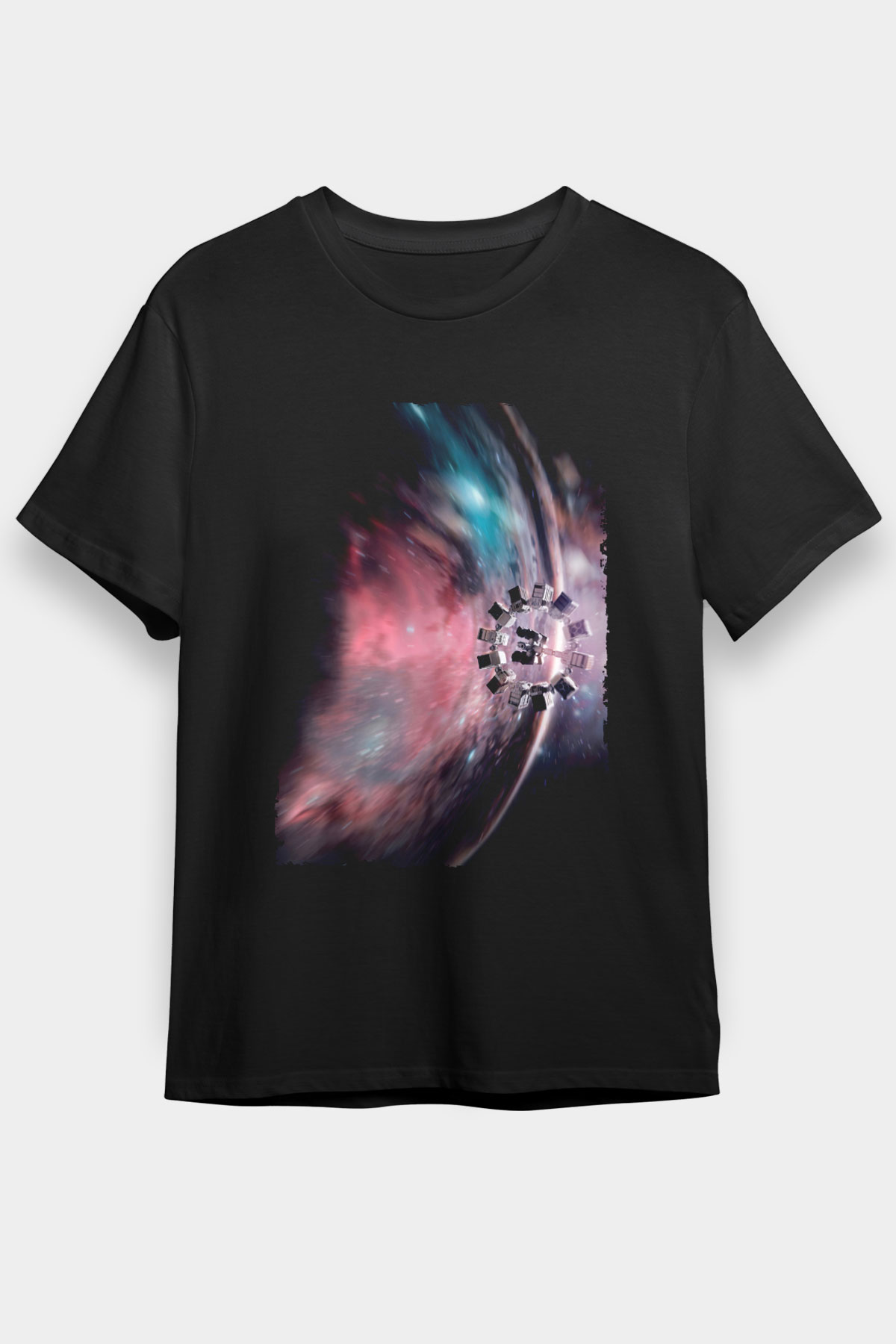 Unisex Yıldızlararası (Interstellar) Baskılı Siyah T-Shirt