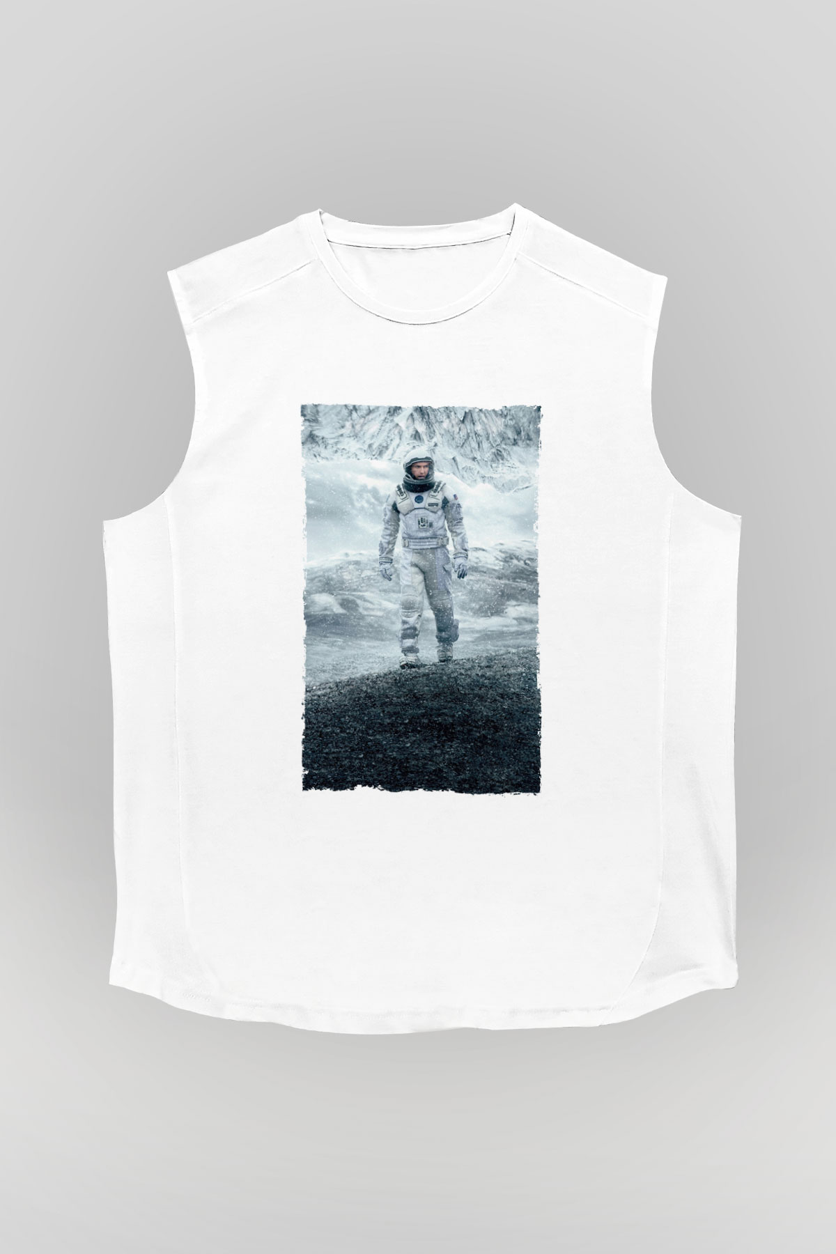Unisex Yıldızlararası (Interstellar) Baskılı Beyaz Kolsuz Tişört