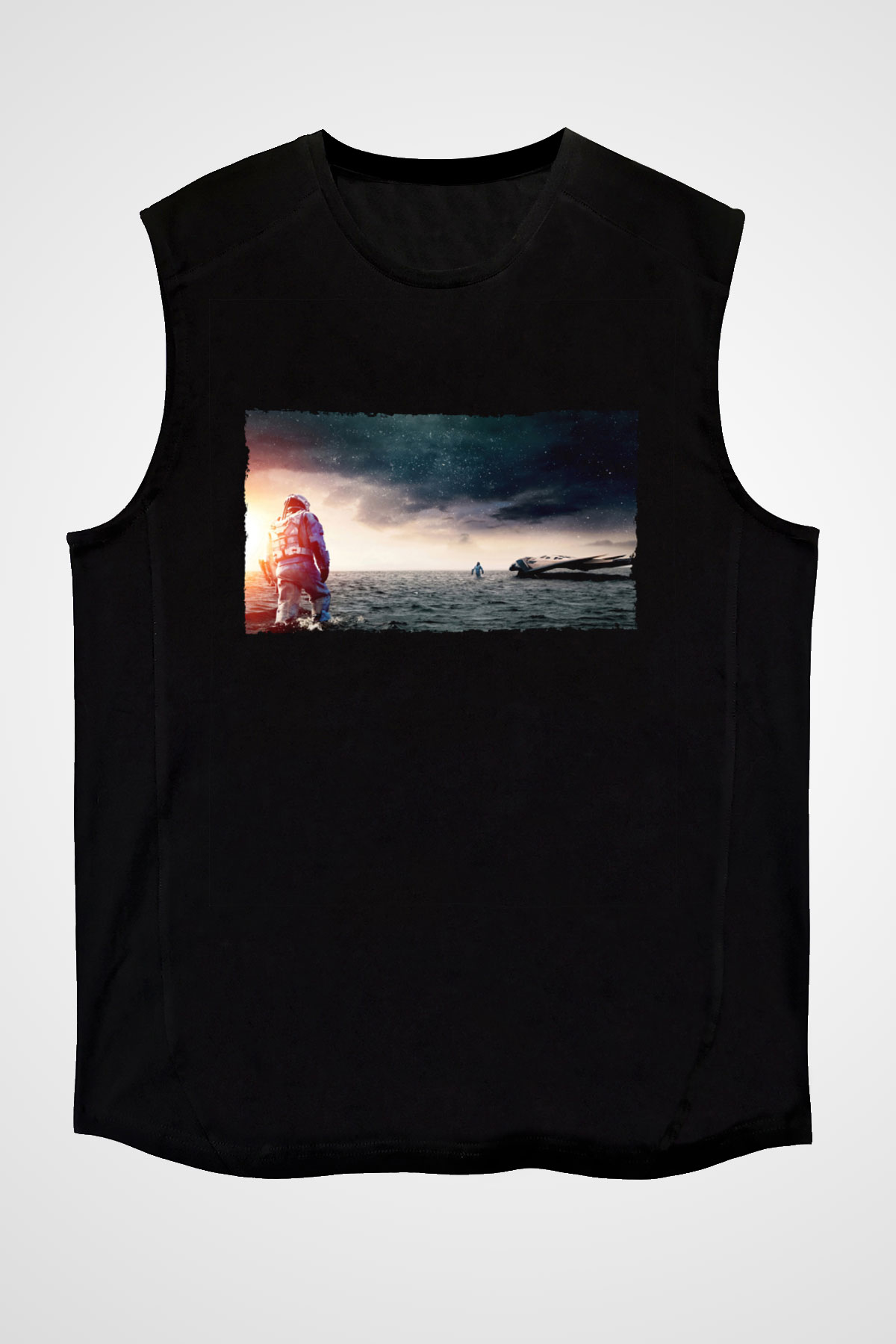 Unisex Yıldızlararası (Interstellar) Baskılı Siyah Unisex Kolsuz Tshirt