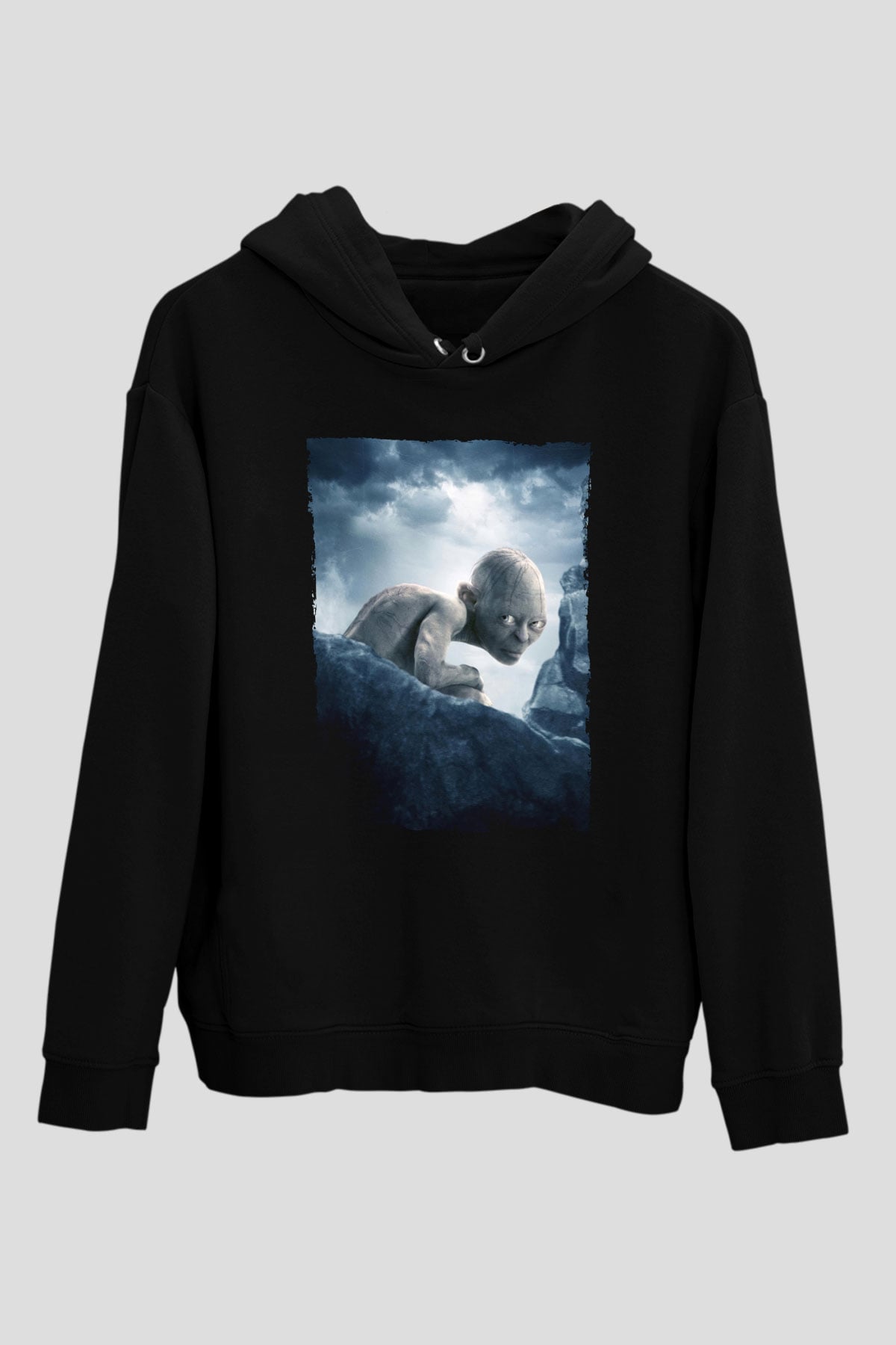 Unisex Yüzüklerin Efendisi İki Kule (The Lord of the Rings The Two Towers) Baskılı Siyah Kapüşonlu Sweatshirt
