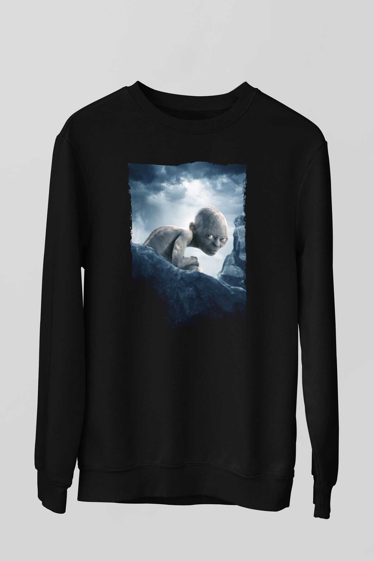 Unisex Yüzüklerin Efendisi İki Kule (The Lord of the Rings The Two Towers) Baskılı Siyah Sweatshirt