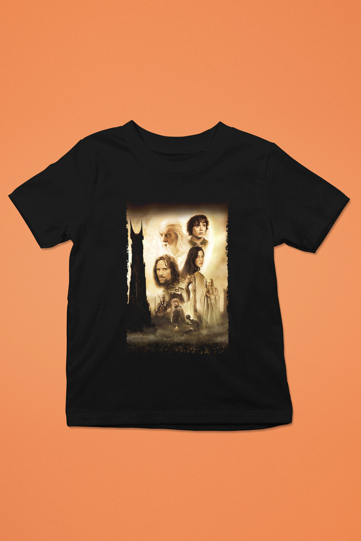 Unisex Yüzüklerin Efendisi İki Kule (The Lord of the Rings The Two Towers) Baskılı Siyah Çocuk T-Shirt