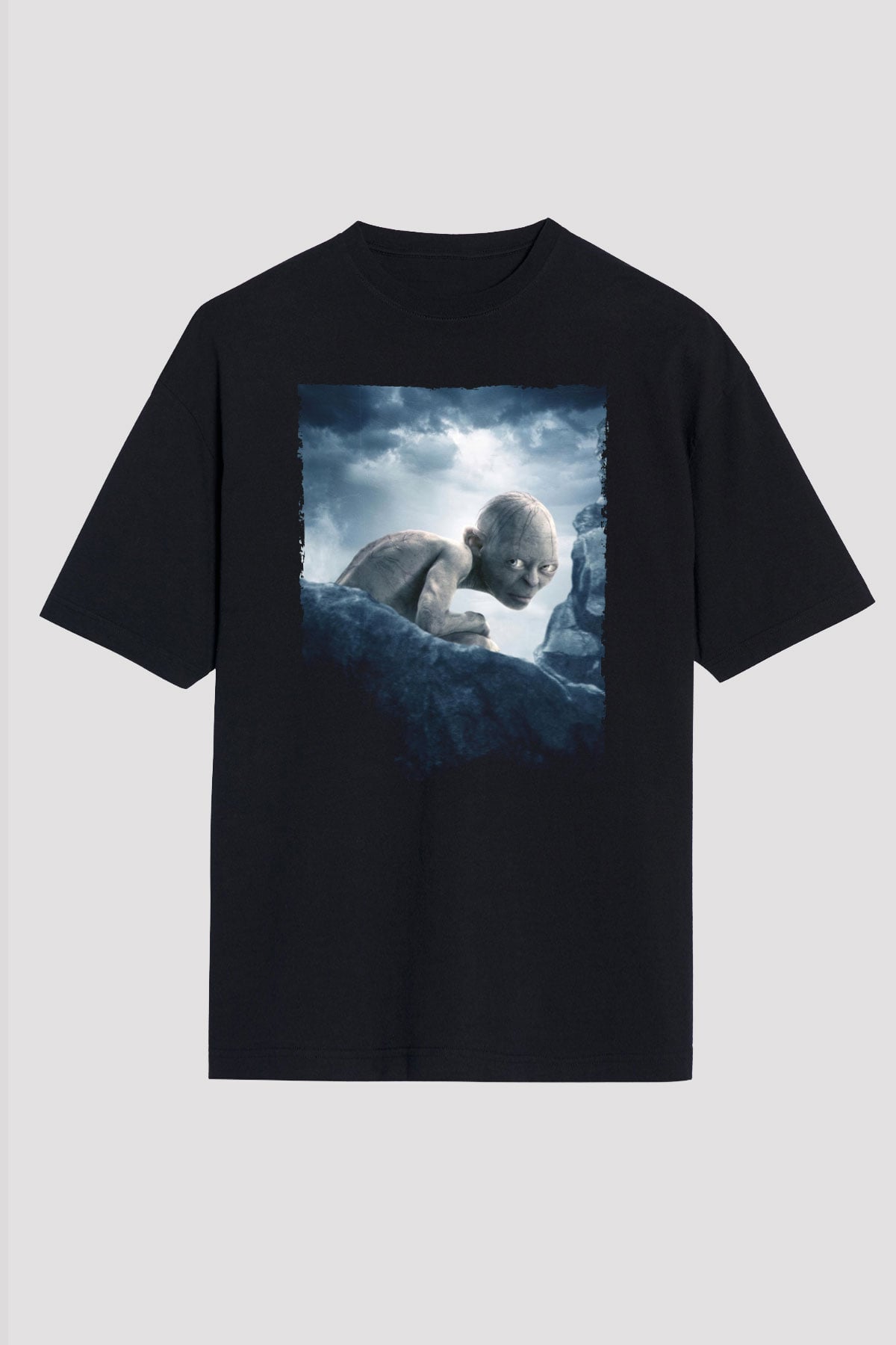 Unisex Yüzüklerin Efendisi İki Kule (The Lord of the Rings The Two Towers) Baskılı Siyah Oversize Tişört
