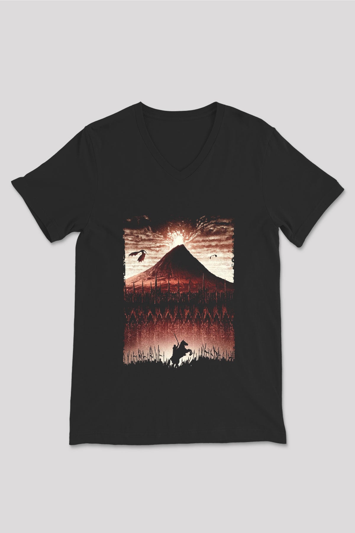 Unisex Yüzüklerin Efendisi Kralın Dönüşü (The Lord of the Rings The Return of the King) Baskılı Siyah Unisex V Yaka T-shirt