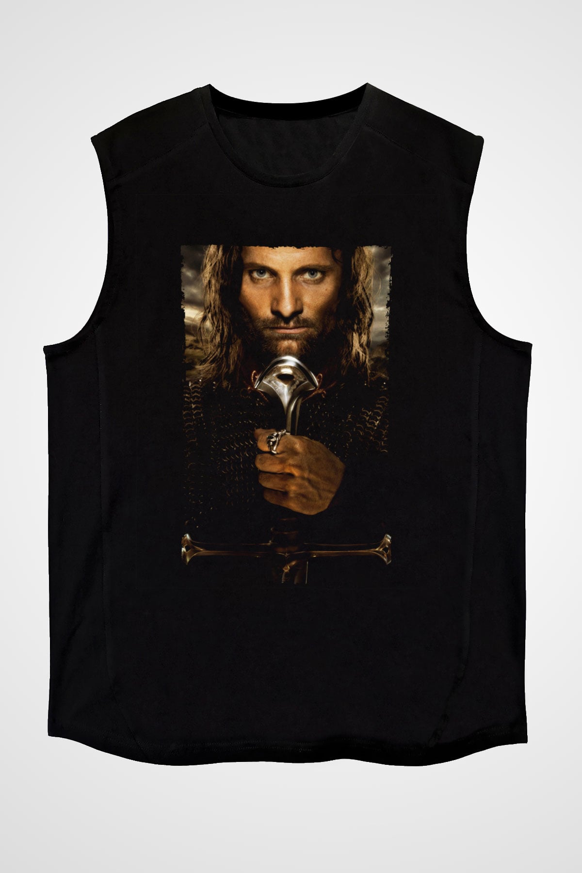 Unisex Yüzüklerin Efendisi Kralın Dönüşü (The Lord of the Rings The Return of the King) Baskılı Siyah Kolsuz T-shirt