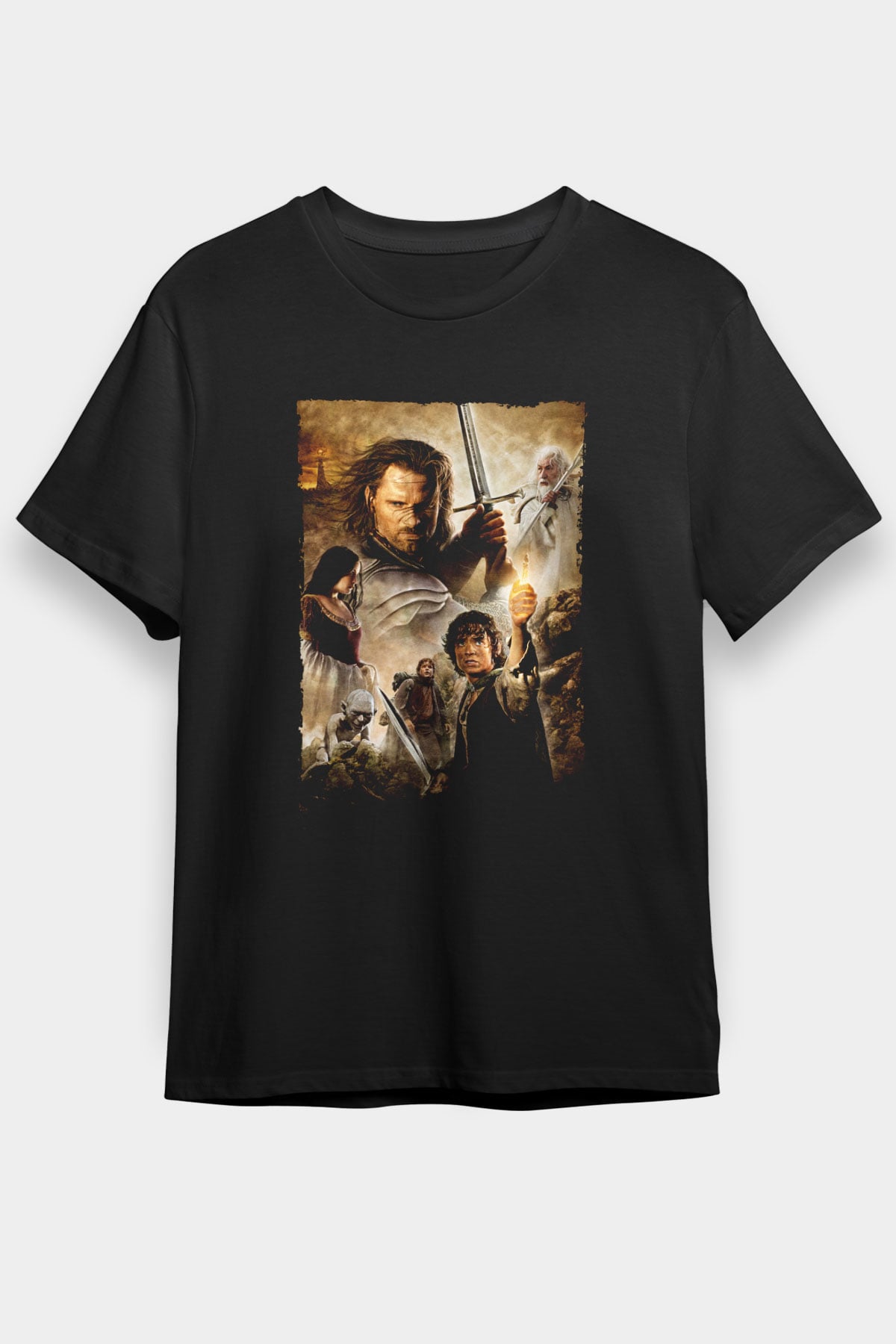 Unisex Yüzüklerin Efendisi Kralın Dönüşü (The Lord of the Rings The Return of the King) Baskılı Siyah Tshirt
