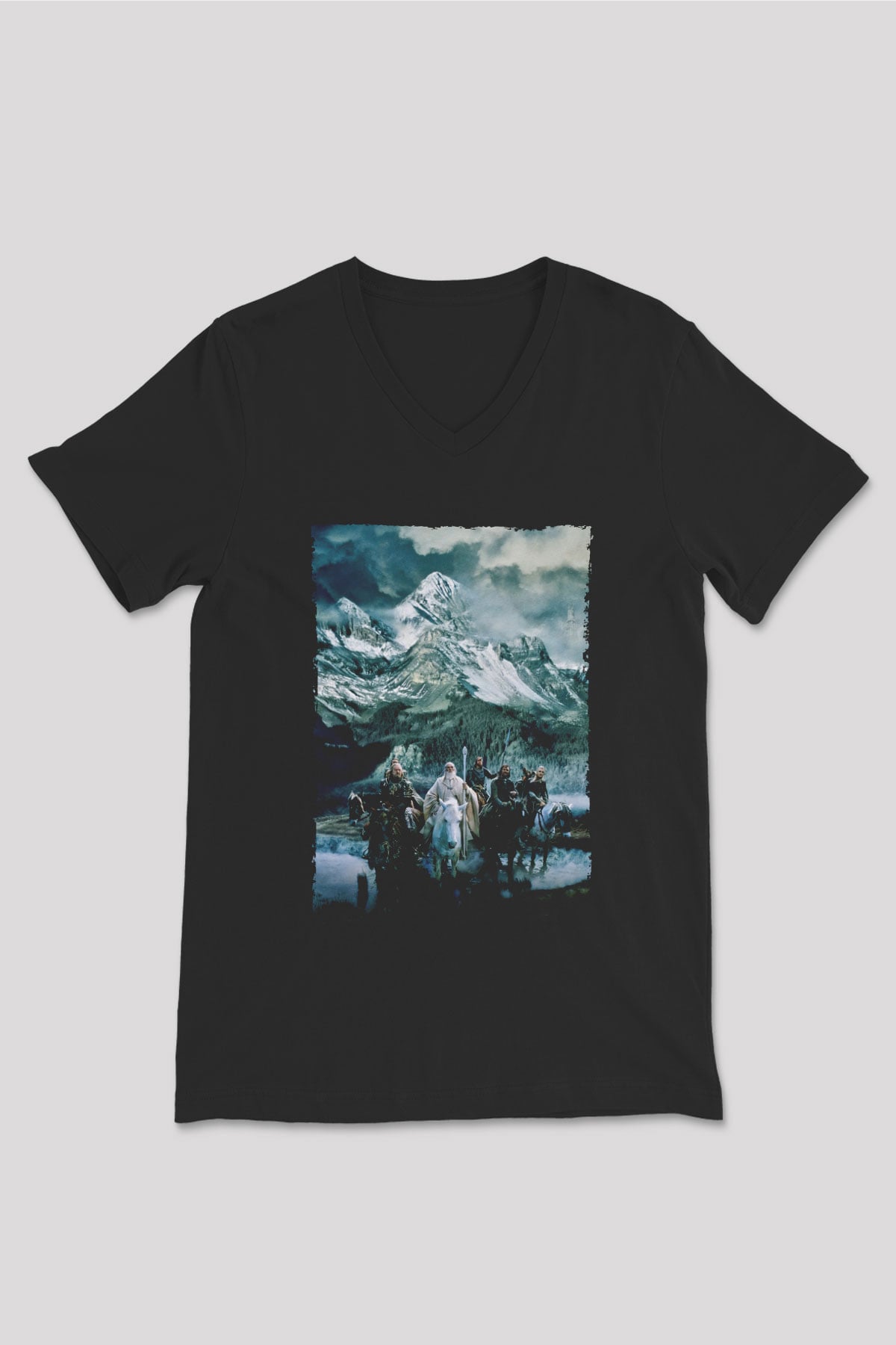 Unisex Yüzüklerin Efendisi Kralın Dönüşü (The Lord of the Rings The Return of the King) Baskılı Siyah Unisex V Yaka Tişört