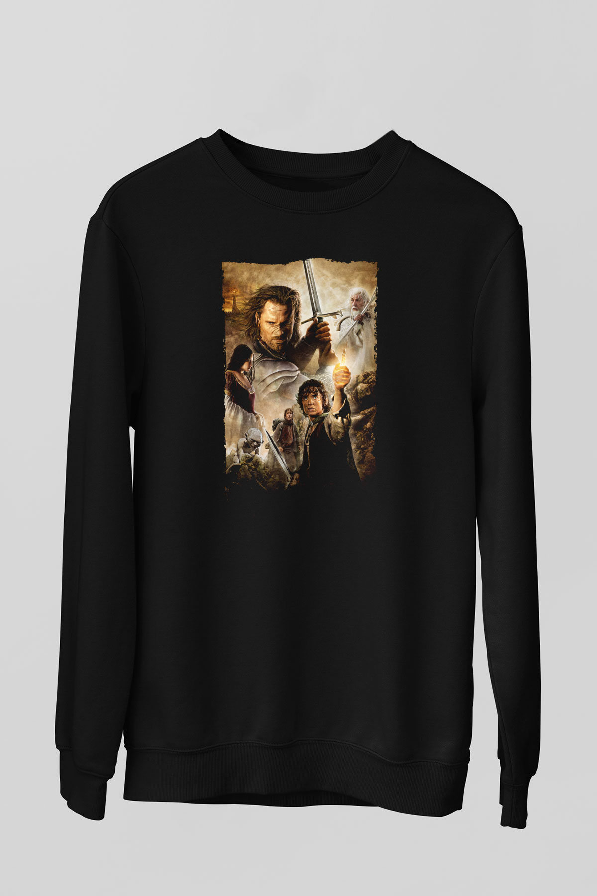 Unisex Yüzüklerin Efendisi Kralın Dönüşü (The Lord of the Rings The Return of the King) Baskılı Siyah Sweatshirt