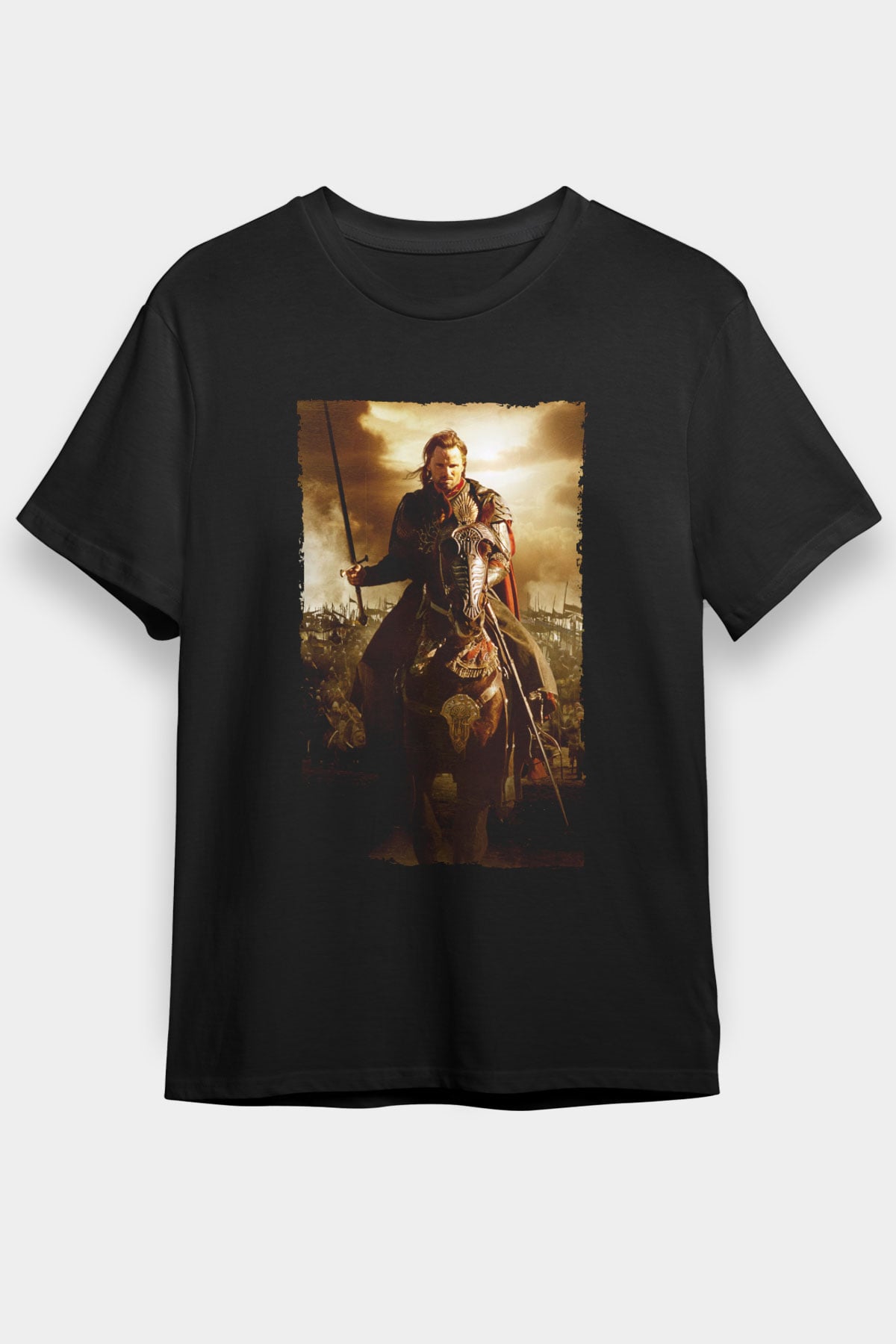 Unisex Yüzüklerin Efendisi Kralın Dönüşü (The Lord of the Rings The Return of the King) Baskılı Siyah Tişört