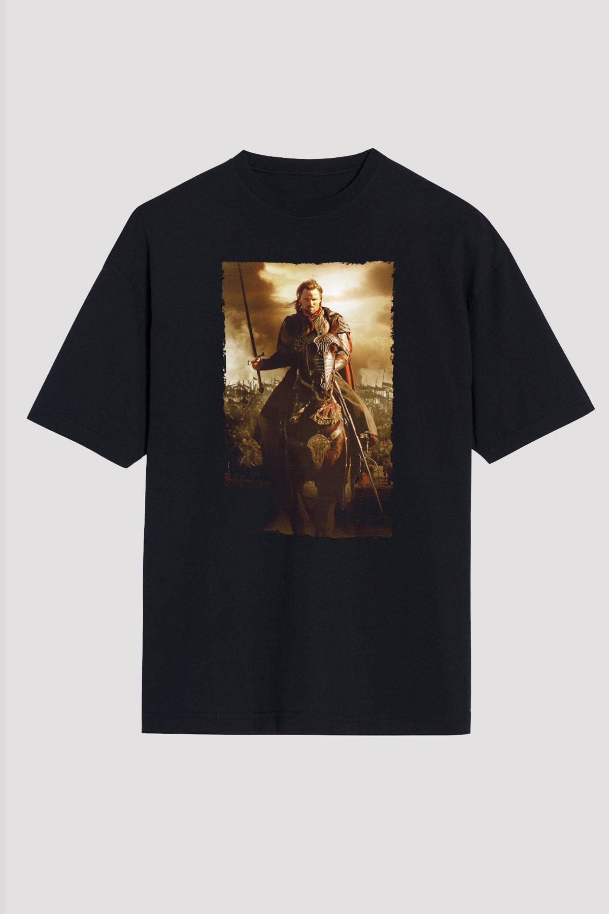 Unisex Yüzüklerin Efendisi Kralın Dönüşü (The Lord of the Rings The Return of the King) Baskılı Siyah Oversize Tişört
