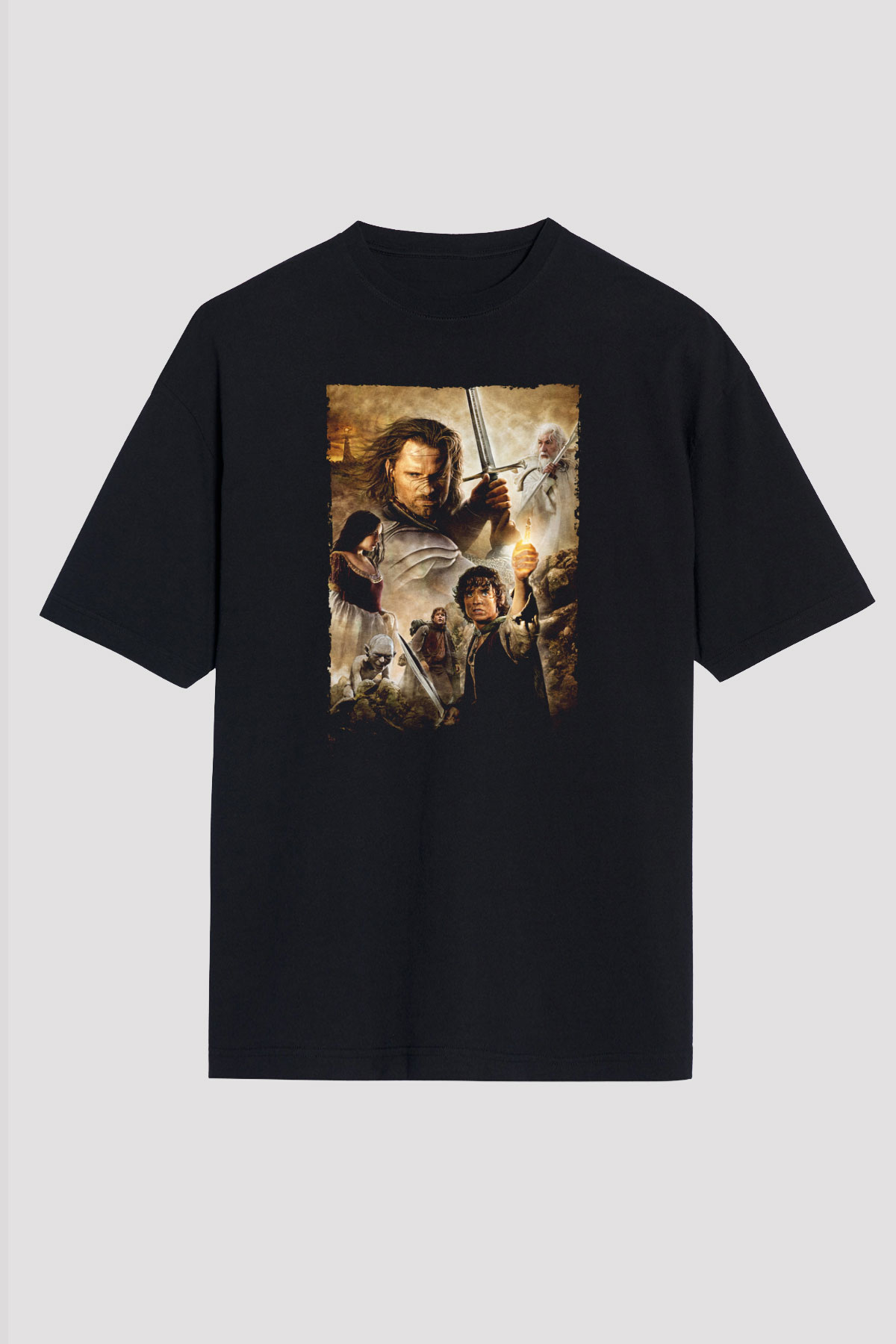 Unisex Yüzüklerin Efendisi Kralın Dönüşü (The Lord of the Rings The Return of the King) Baskılı Siyah Oversize Tshirt