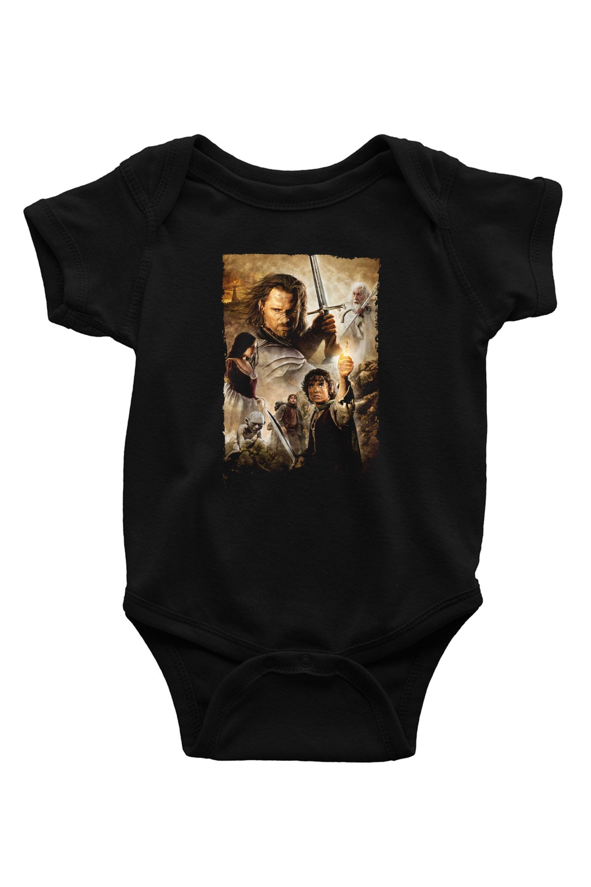 Unisex Yüzüklerin Efendisi Kralın Dönüşü (The Lord of the Rings The Return of the King) Baskılı Siyah Bebek Body - Zıbın