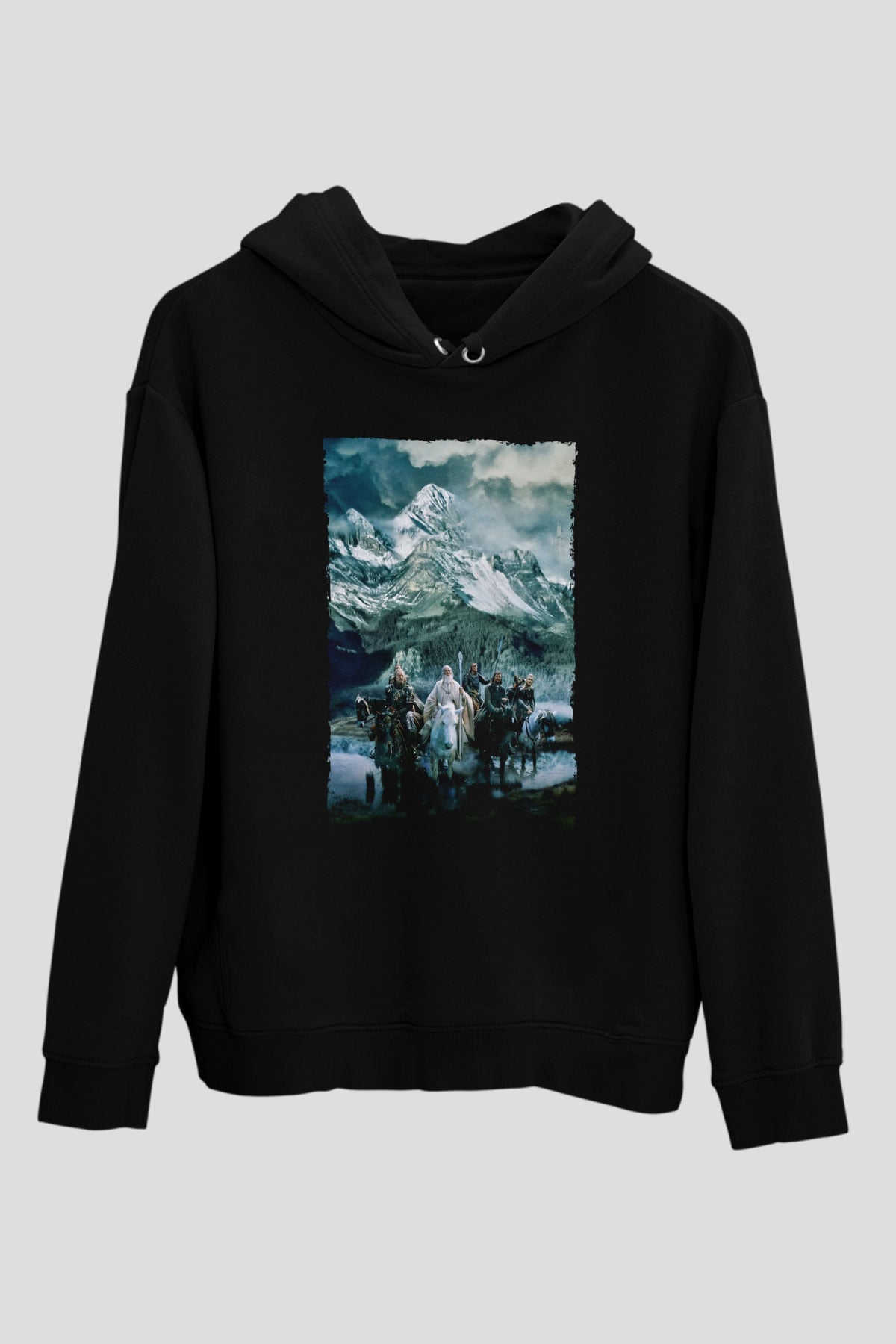 Unisex Yüzüklerin Efendisi Kralın Dönüşü (The Lord of the Rings The Return of the King) Baskılı Siyah Unisex Kapüşonlu Sweatshirt