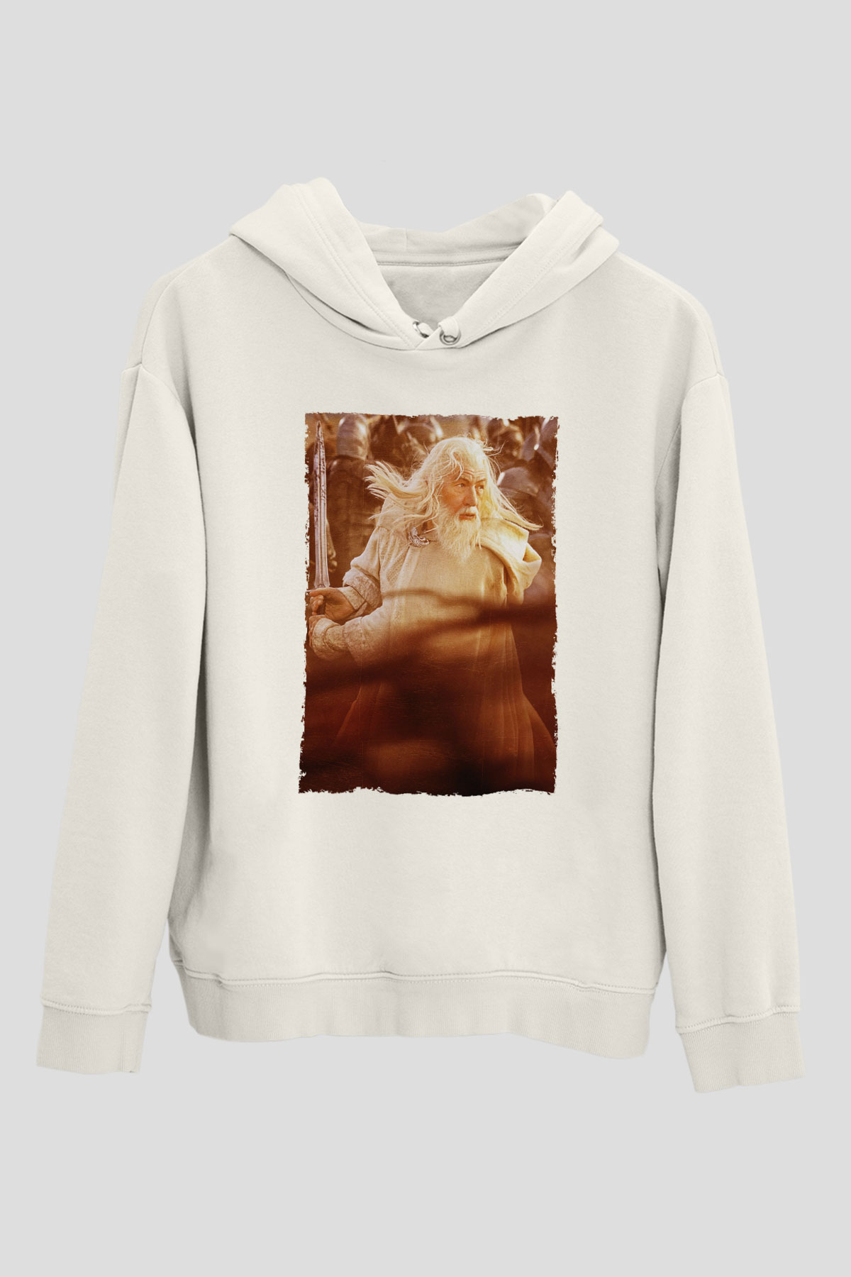 Unisex Yüzüklerin Efendisi Kralın Dönüşü (The Lord of the Rings The Return of the King) Baskılı Beyaz Kapüşonlu Sweatshirt