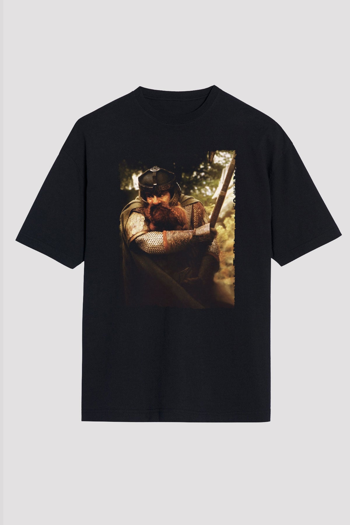 Unisex Yüzüklerin Efendisi Yüzük Kardeşliği (The Lord of the Rings The Fellowship of the Ring) Baskılı Siyah Oversize Tshirt